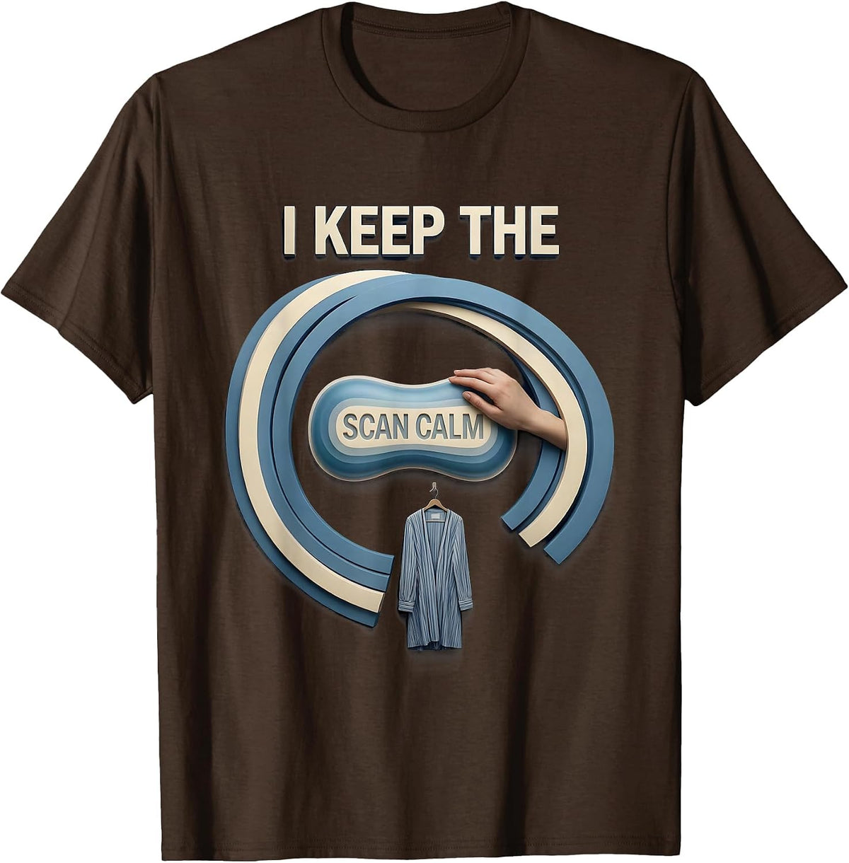 Men's I Keep The Scan Calm Disrupted Stripe Mammography Tech T-Shirt - Brown
