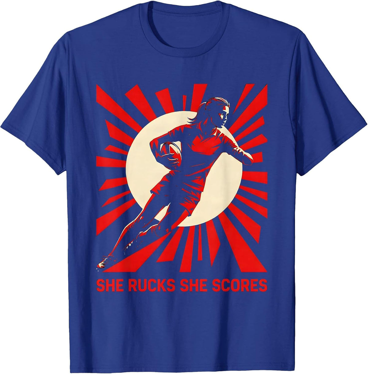 She Rucks She Scores Rugby Graphic Design T-Shirt - Royal Blue