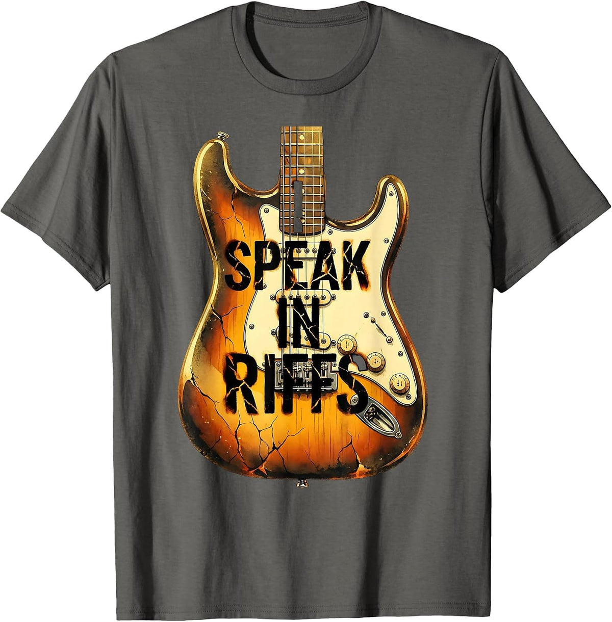 I Speak In Riffs Heavy Metal Guitar Design T-Shirt - Asphalt Grey