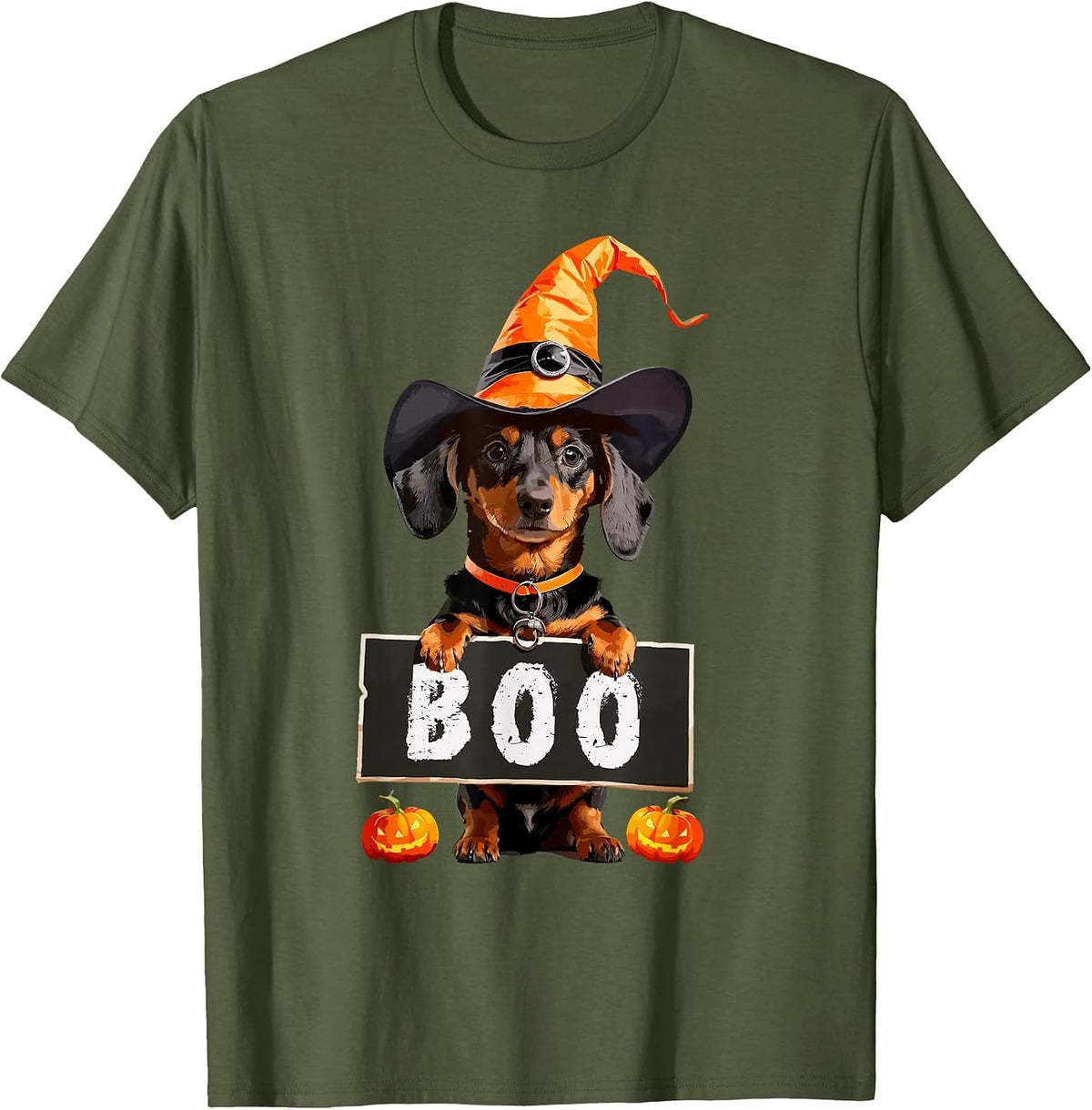 Dachshund Halloween T-Shirt - Olive Green