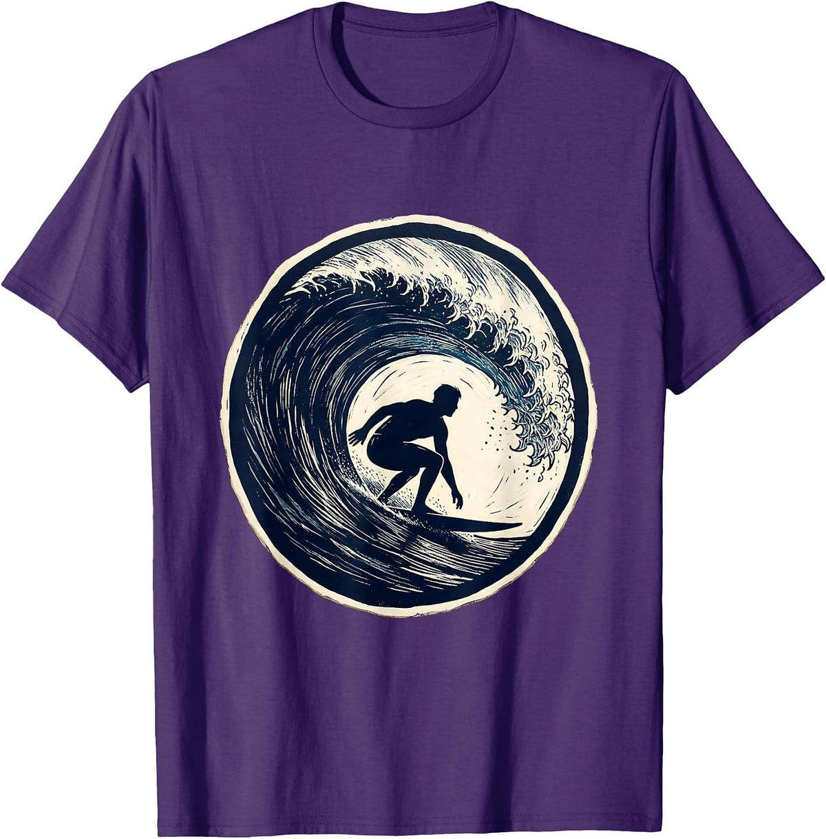 Men's Hawaiian Surfer Riding Massive Curling Wave T-Shirt - Purple