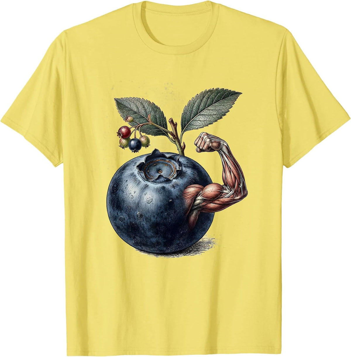 Men's Red White and Blueberries Flexing Muscle Graphic T-Shirt - Lemon Yellow