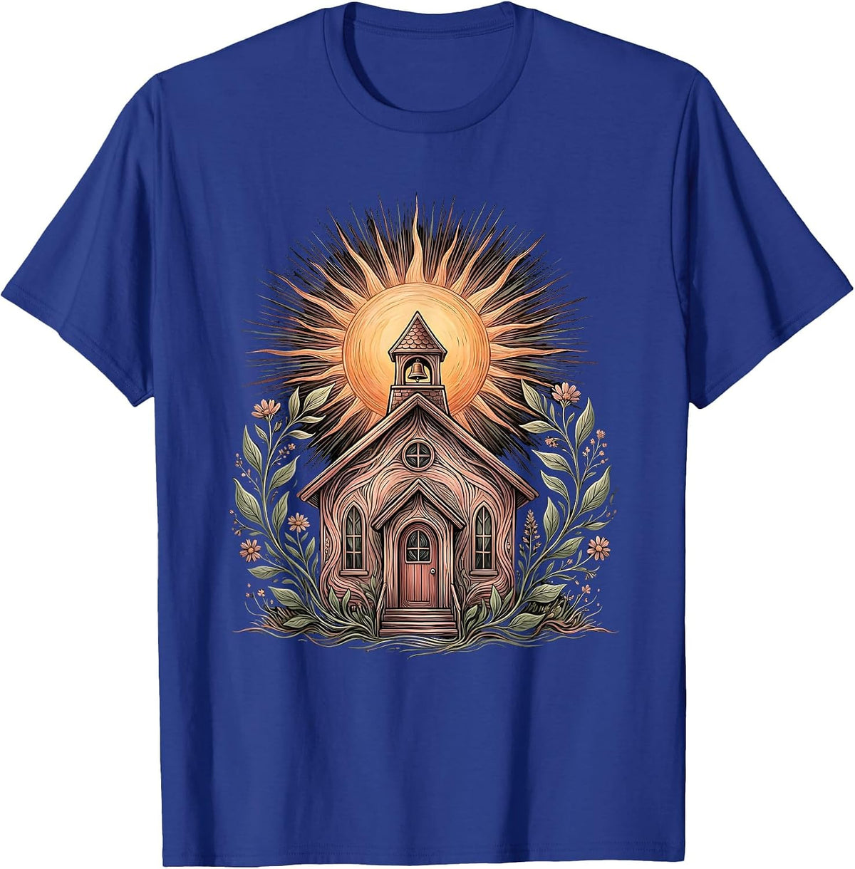 PreK Teacher Sunrise Schoolhouse Illustration T-Shirt - Royal Blue