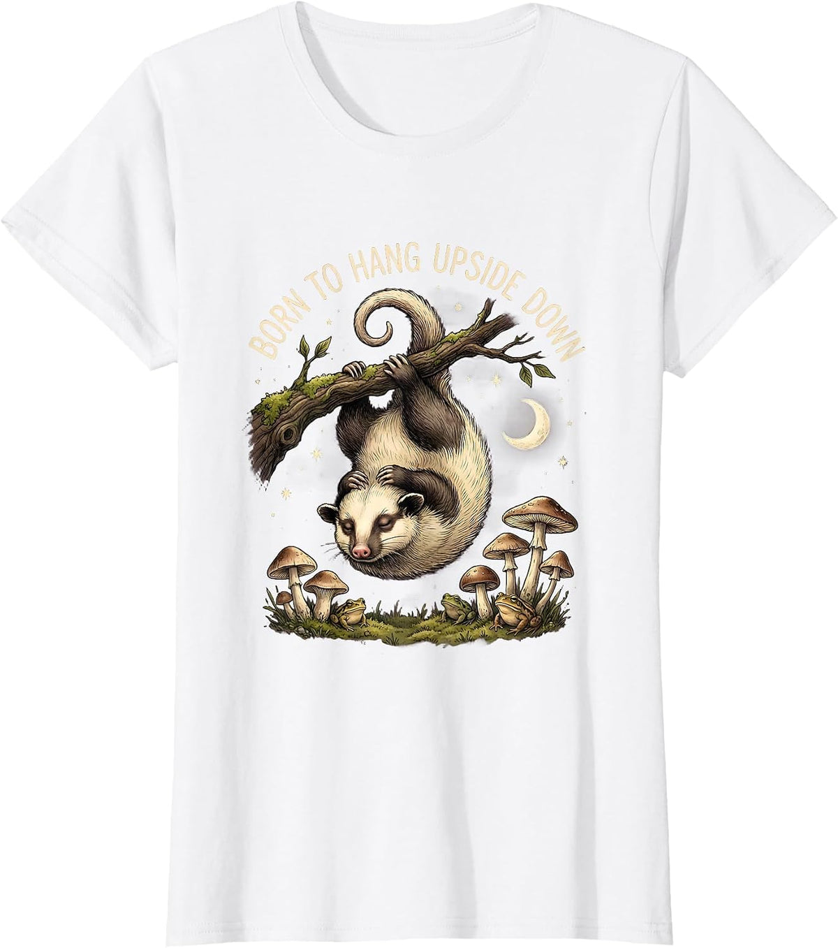 Women's Born to Hang Upside Down Opossum Design T-Shirt - White