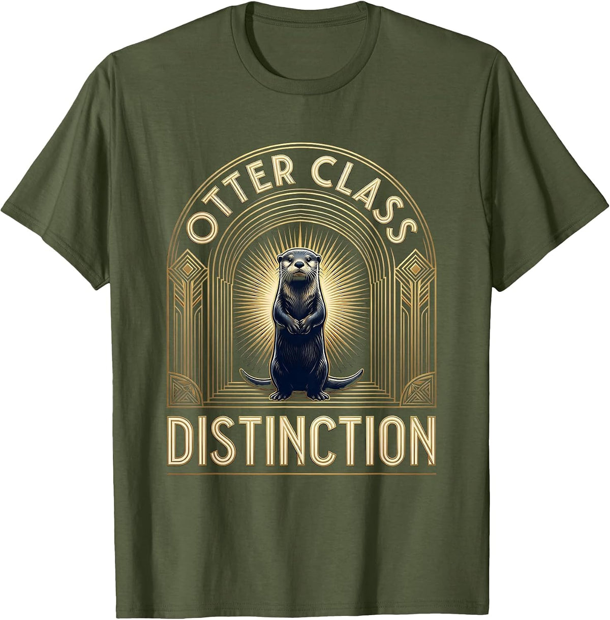 Otter Class Distinction Art Deco Design T-Shirt - Olive Green