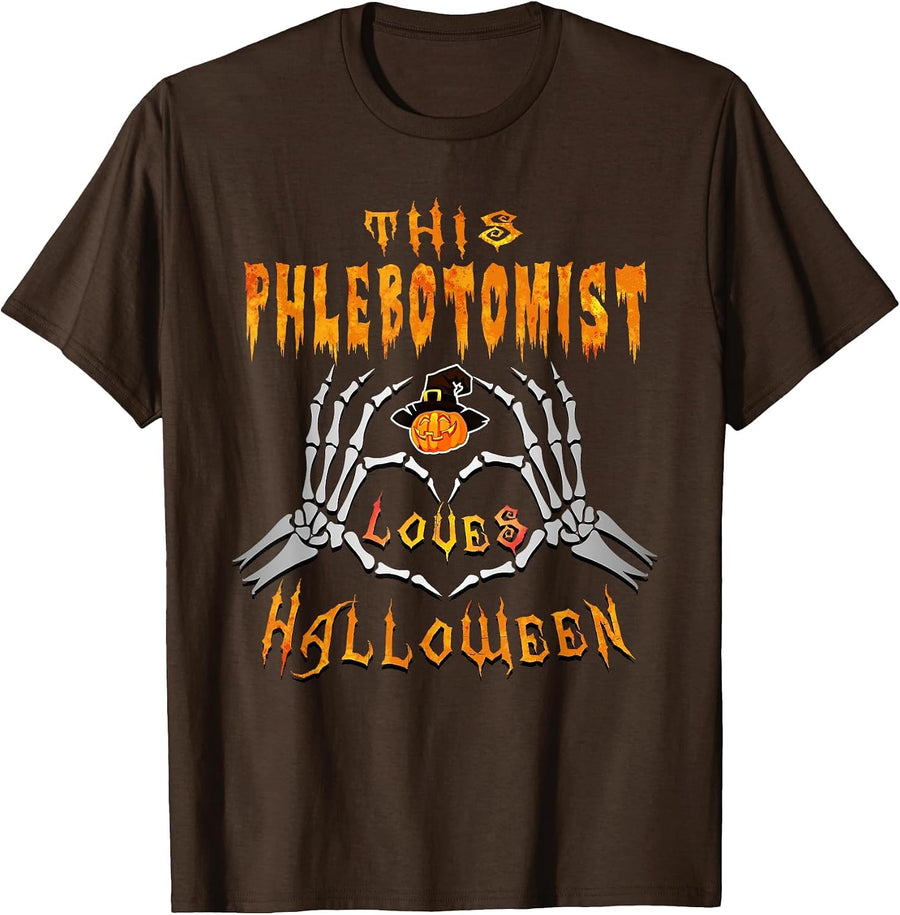 This Phlebotomist Loves Halloween Funny T-Shirt T-Shirt - Brown
