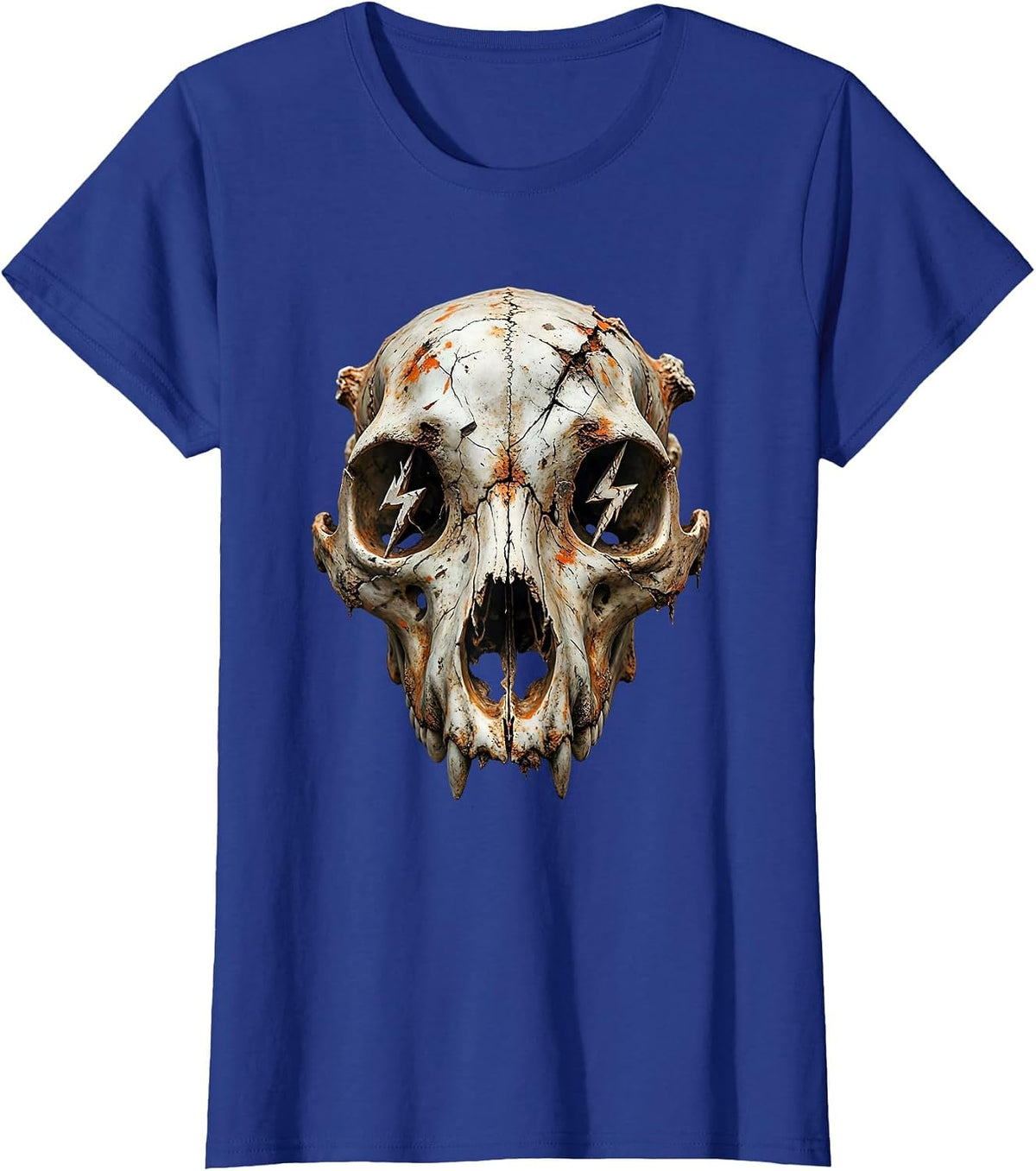 Women's Dog Skull Lightning Bolt Eyes Graphic Design T-Shirt - Royal Blue