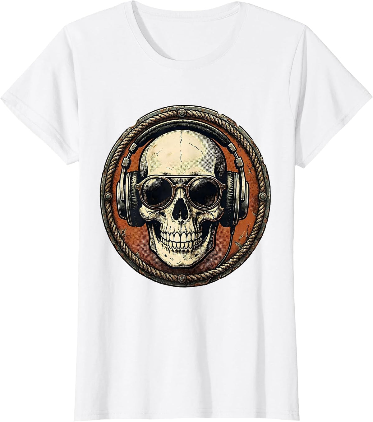 Cool Skull Oversized Sunglasses Headphones Graphic T-Shirt - White
