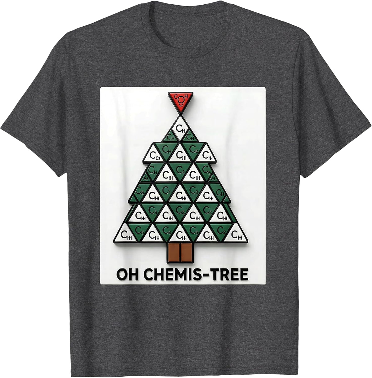 Men's Oh Chemis-Tree Geometric Science Humor Chemistry Teacher T-Shirt - Dark Heather Grey