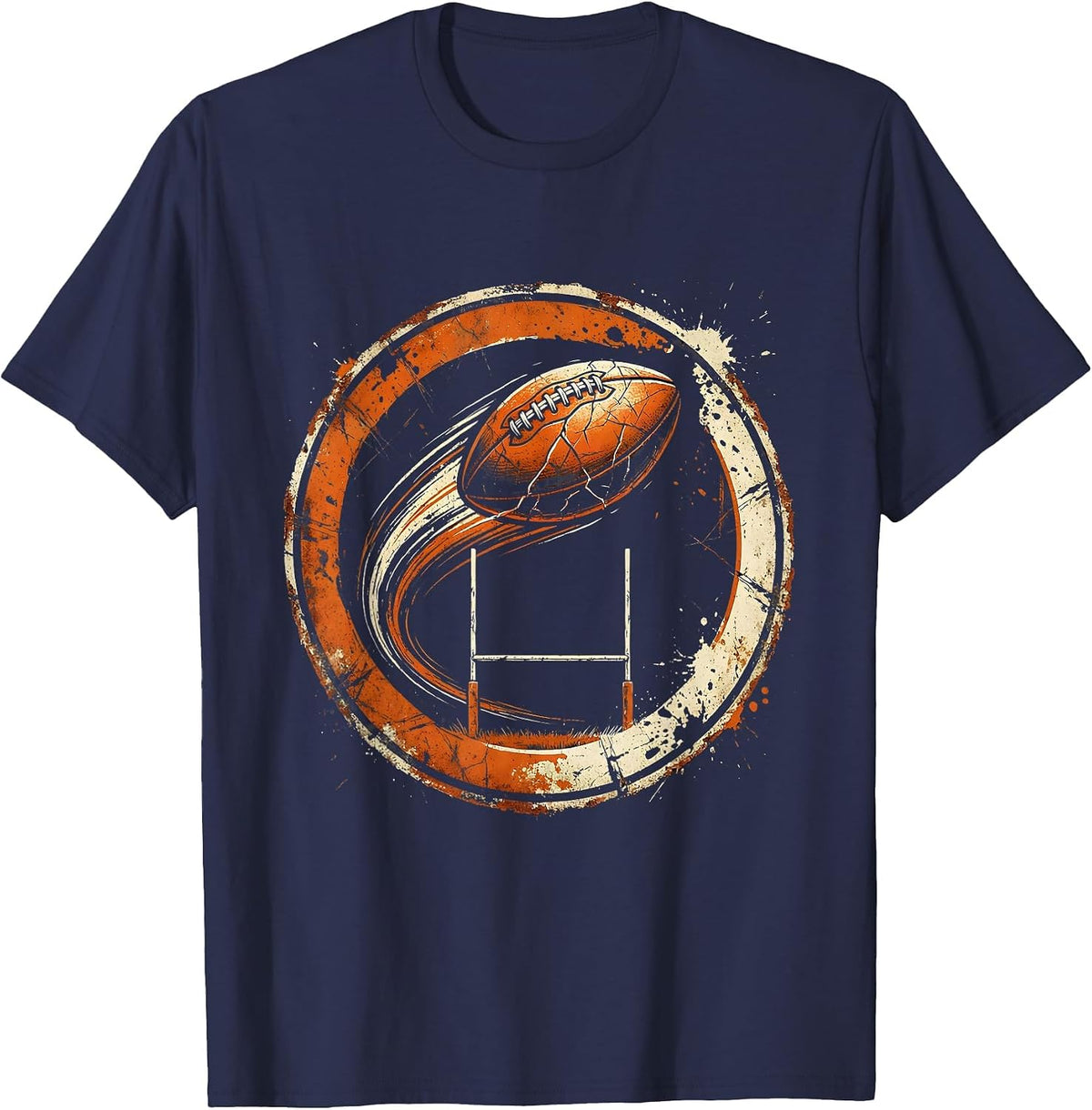 Men's Rugby Ball Over Goalposts Graphic Tee T-Shirt - Navy Blue