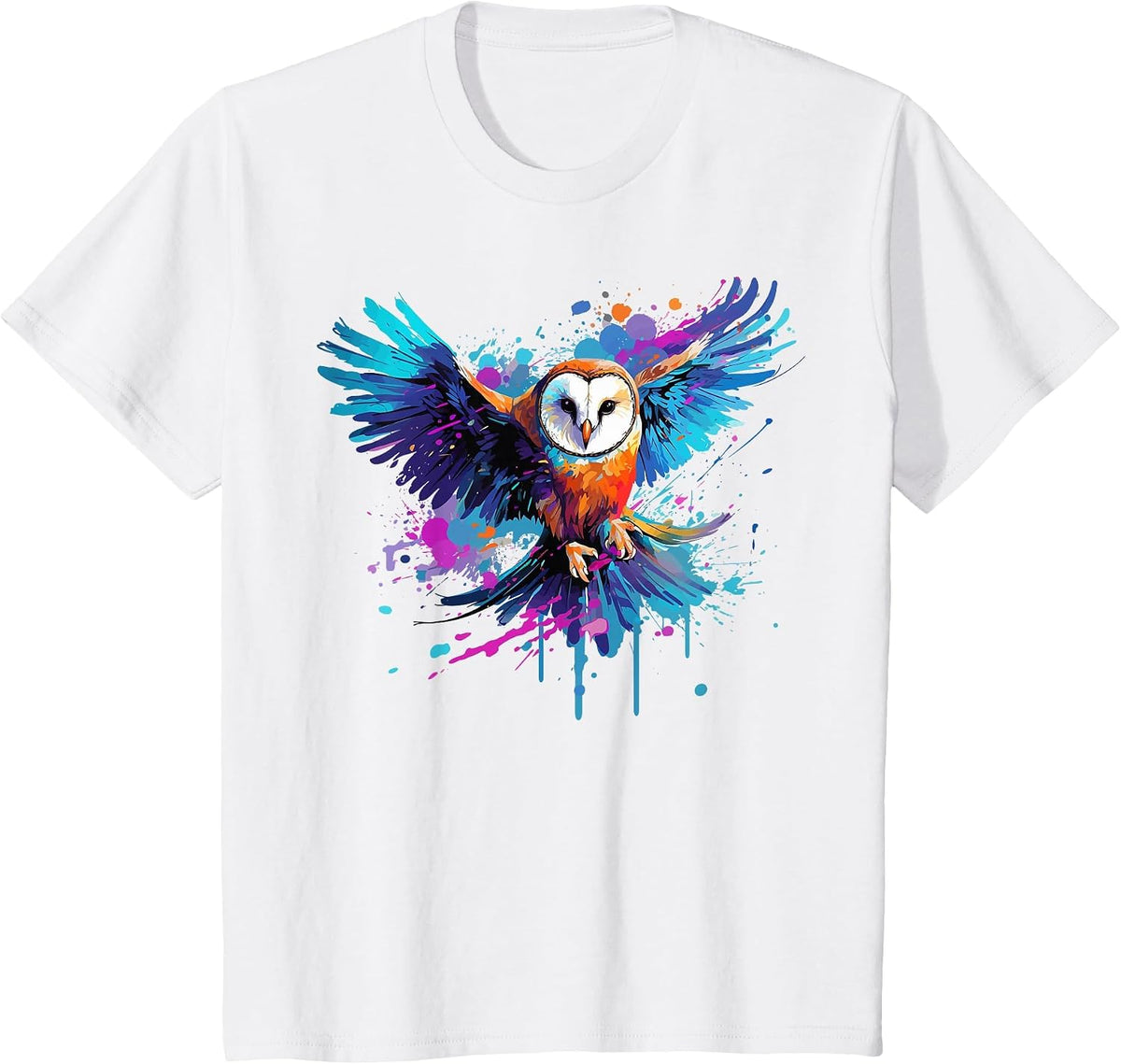 Colorful Barn Owl Owls Lover Splash Art T-Shirt - White