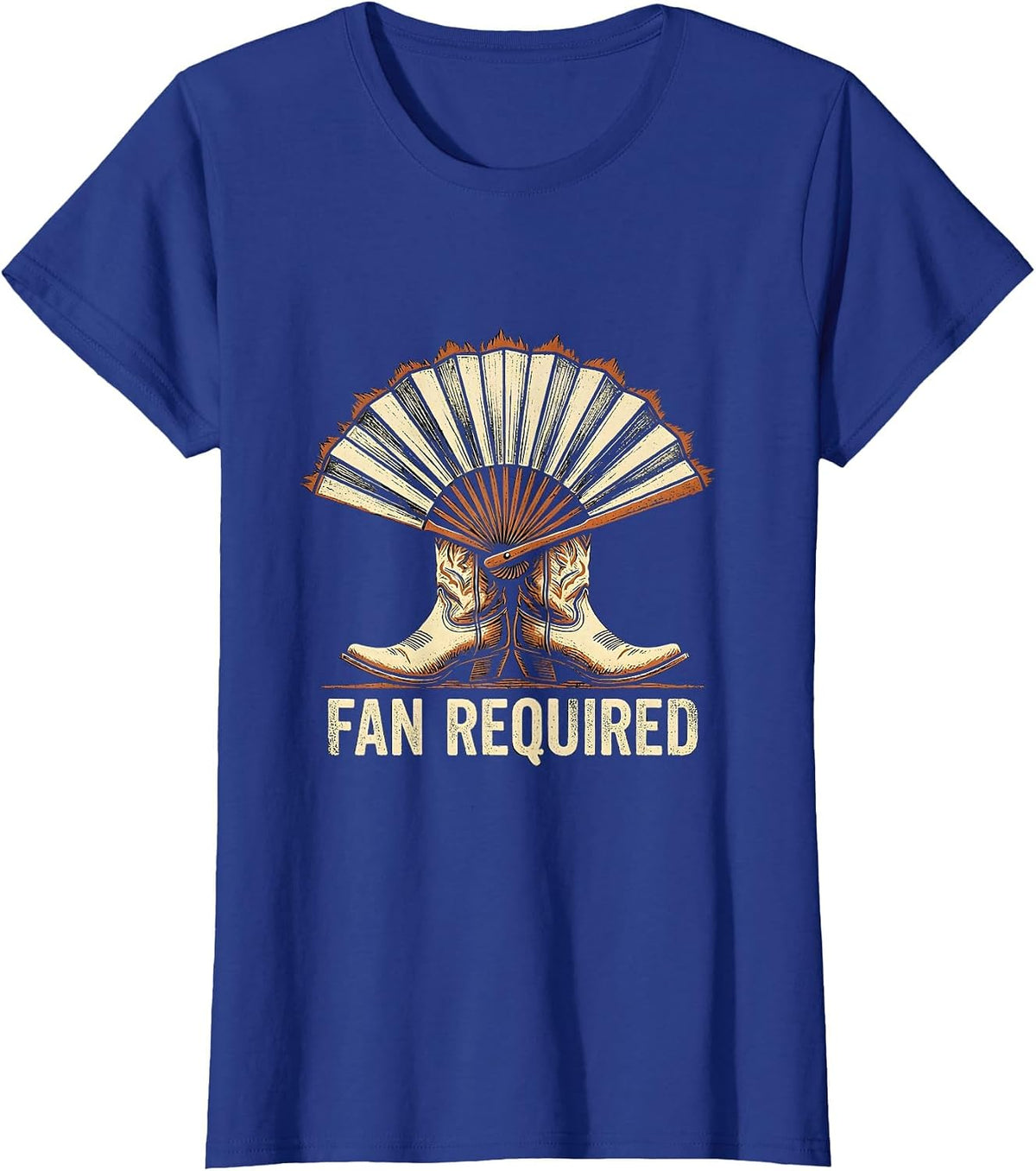 Women's Fan Required Rubber Stamp Black Cowgirl Line Dance Humor T-Shirt - Royal Blue