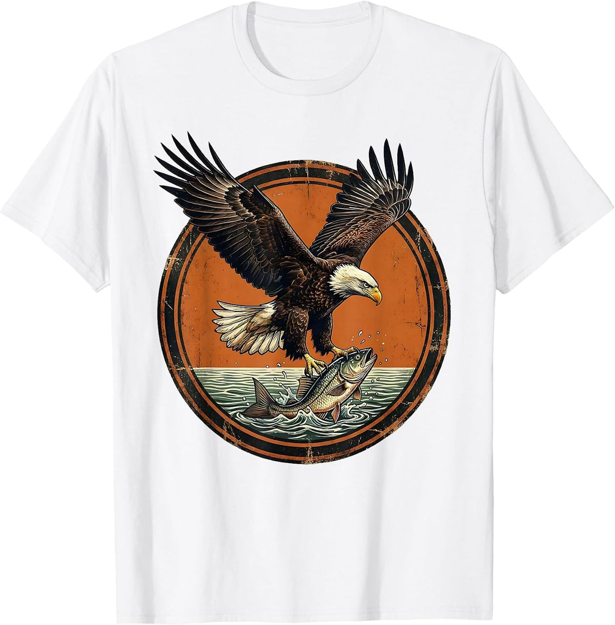 Men's Eagle Diving for Fish Graphic Tee | Fishing Art T-Shirt - White