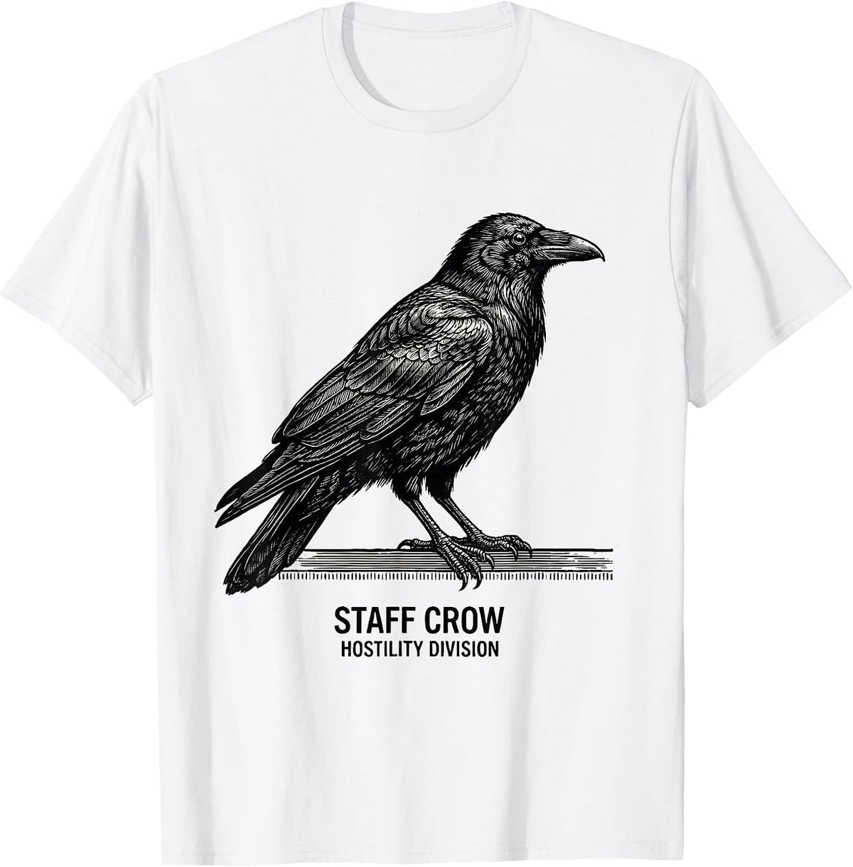 Men's STAFF CROW HOSTILITY DIVISION Funny Gothic Crow Dark Humor T-Shirt - White