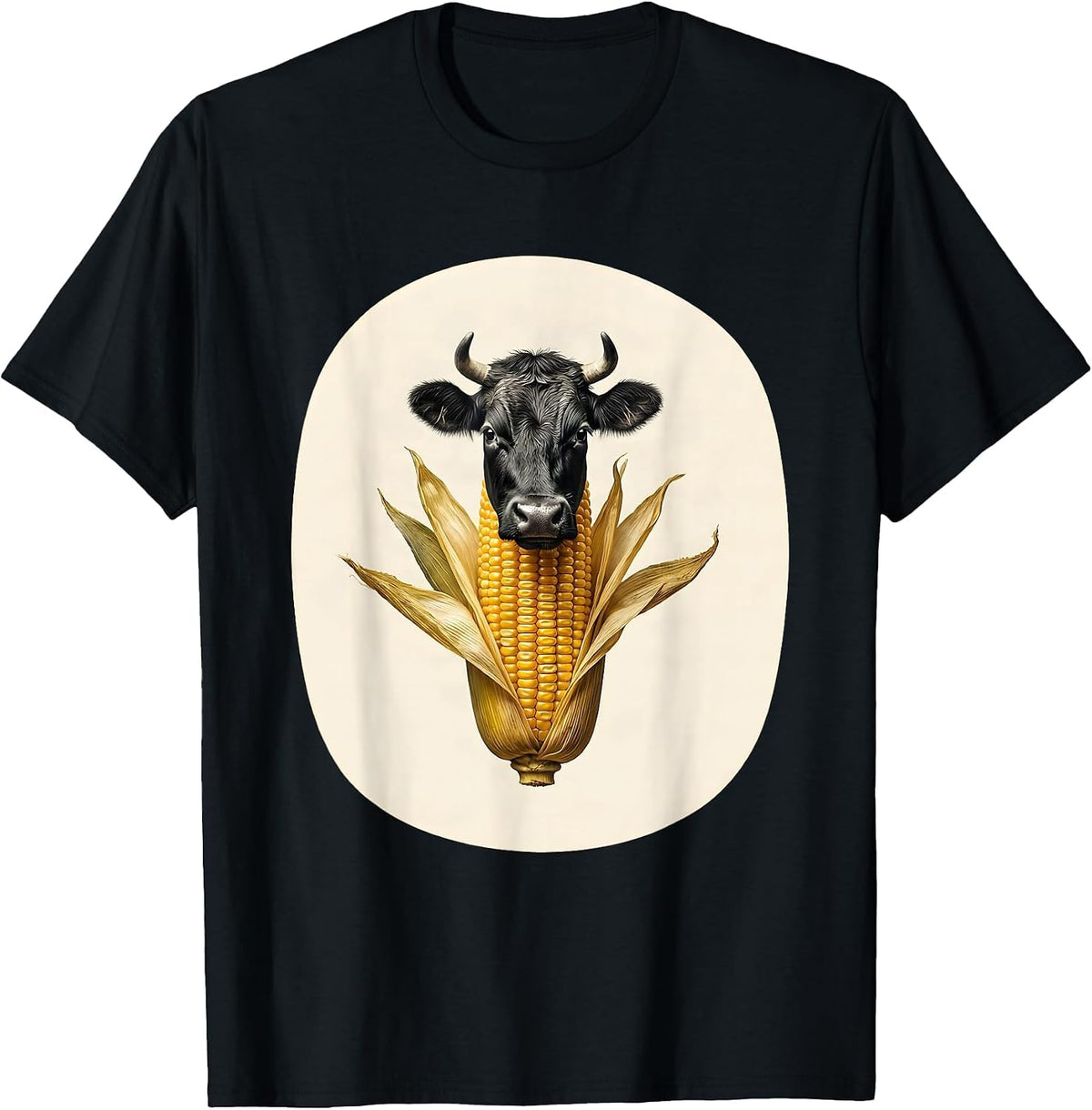 Men's Minimal Cow Corn Cob Funny Farm Animal Lover T-Shirt - Black
