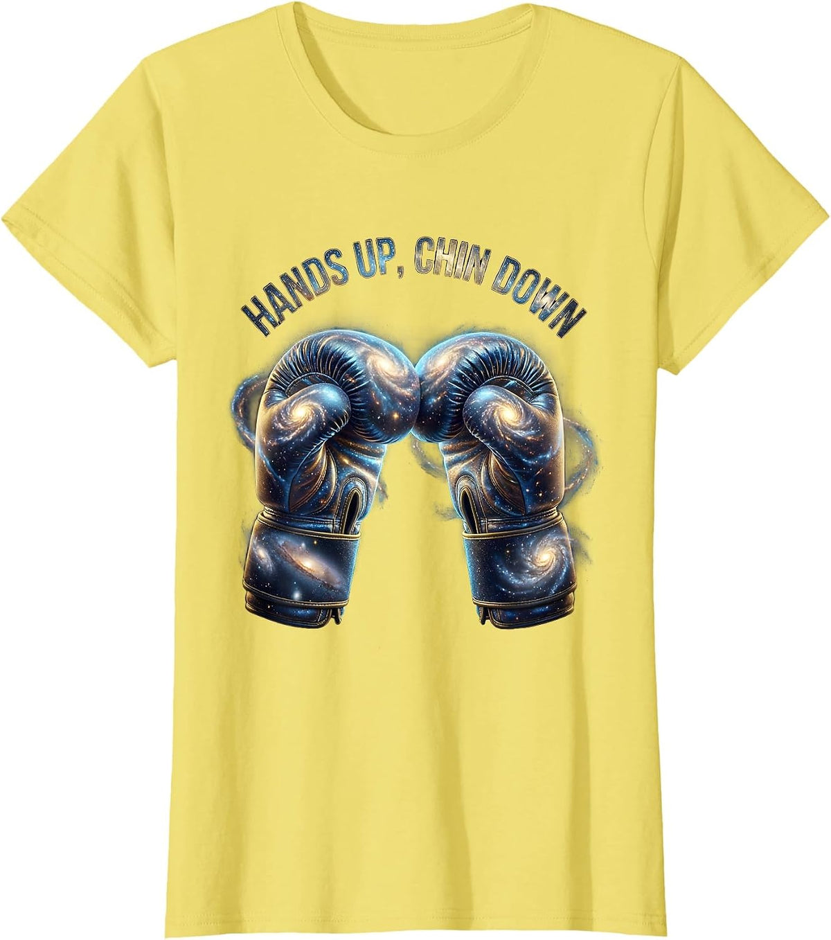Hands Up Chin Down Boxing Graphic Design T-Shirt - Lemon Yellow
