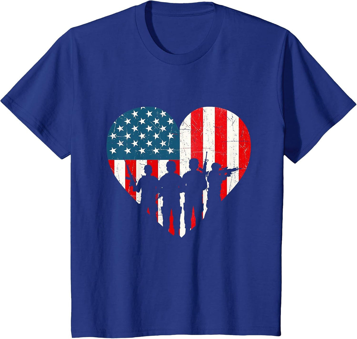 US Flag Heart Soldiers - Patriotic Veterans Memorial Day T-Shirt - Royal Blue