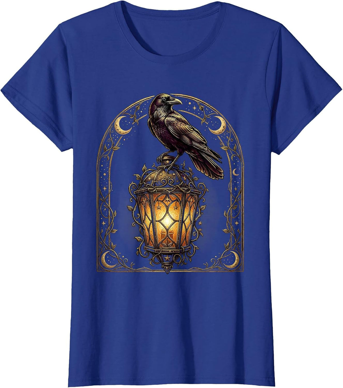 Women's Crow Perched on Old Lantern Illustration T-Shirt - Royal Blue