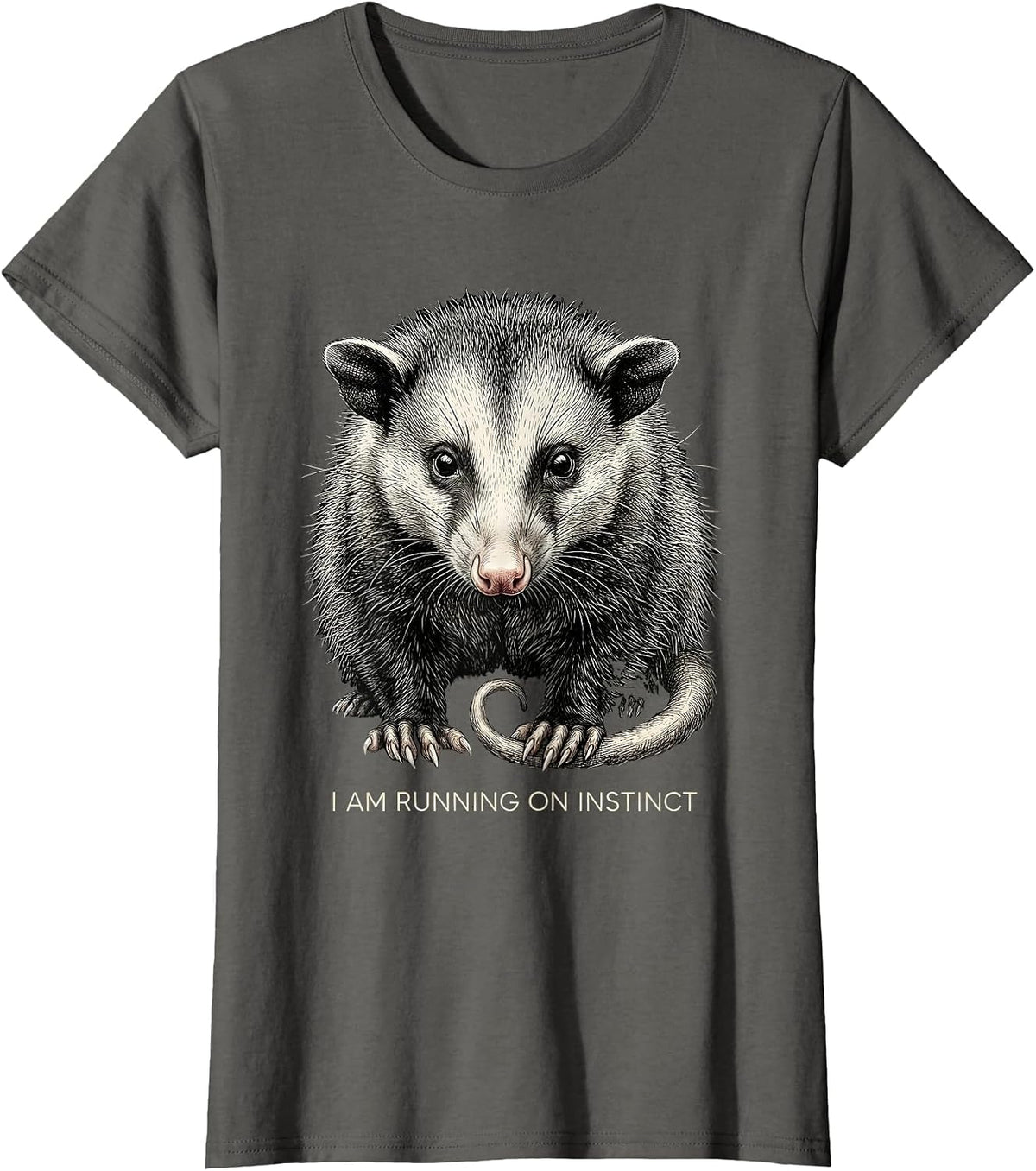 Women's I Am Running On Instinct Funny Opossum Animal Meme Humor T-Shirt - Asphalt Grey