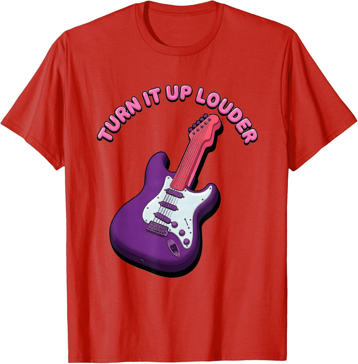 Men's Turn It Up Louder Heavy Metal Rock Design T-Shirt - Red