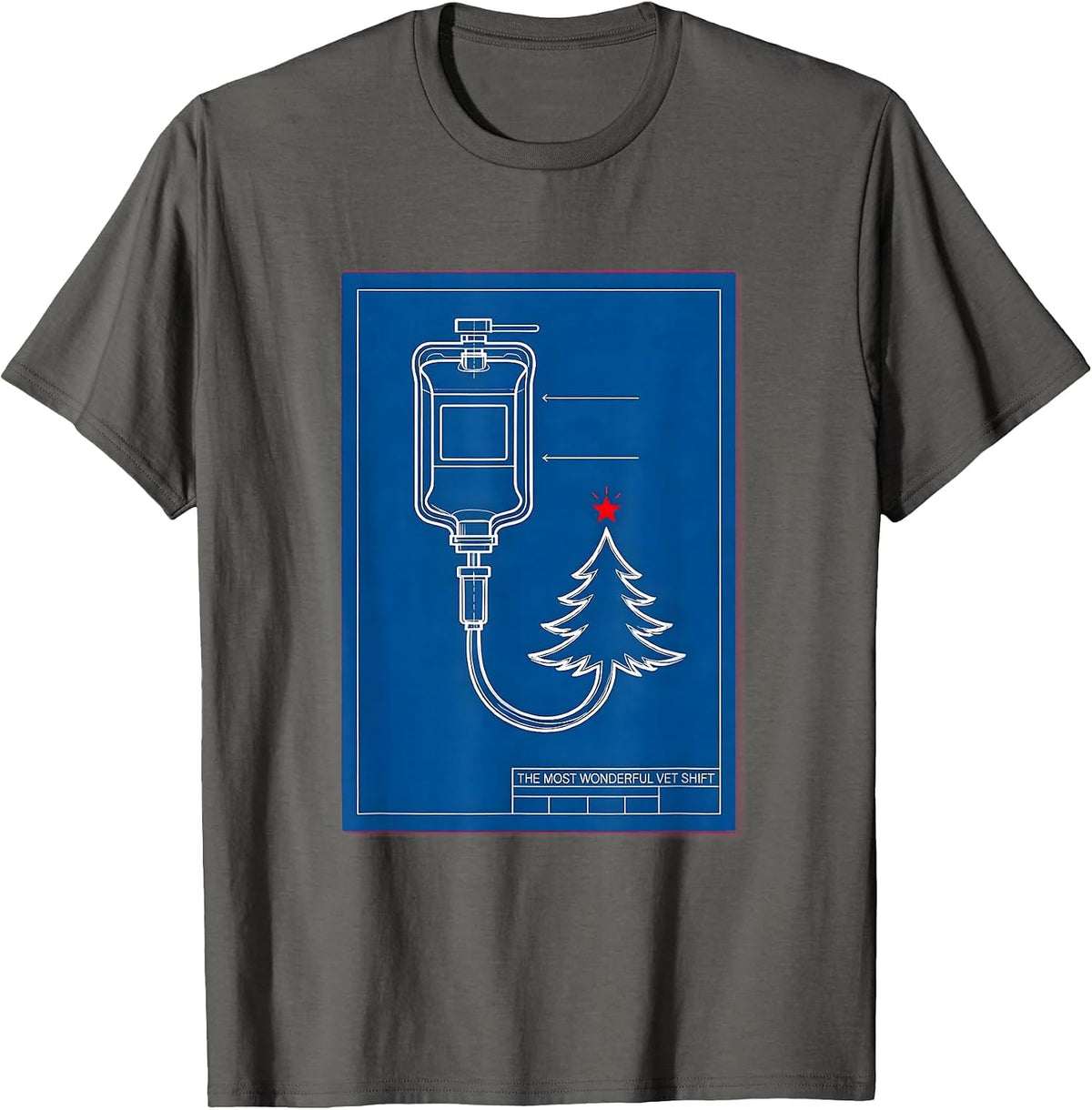 Men's The Most Wonderful Vet Shift Technical Blueprint Veterinary T-Shirt - Asphalt Grey