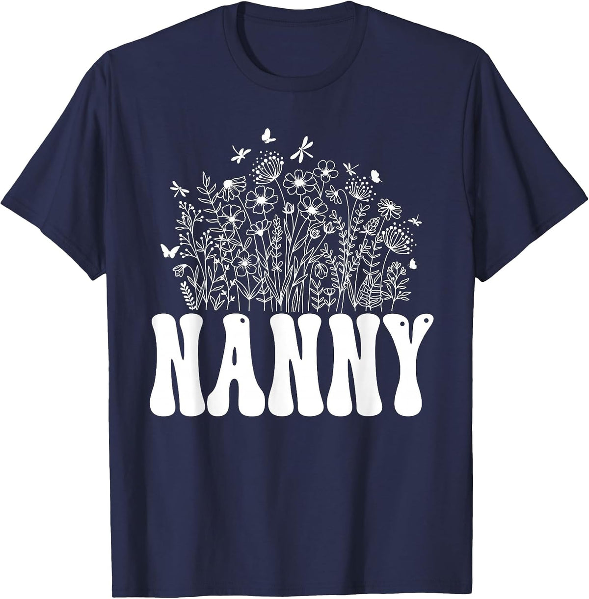 Floral Nanny Tee Wildflower Graphic T-Shirt - Navy Blue