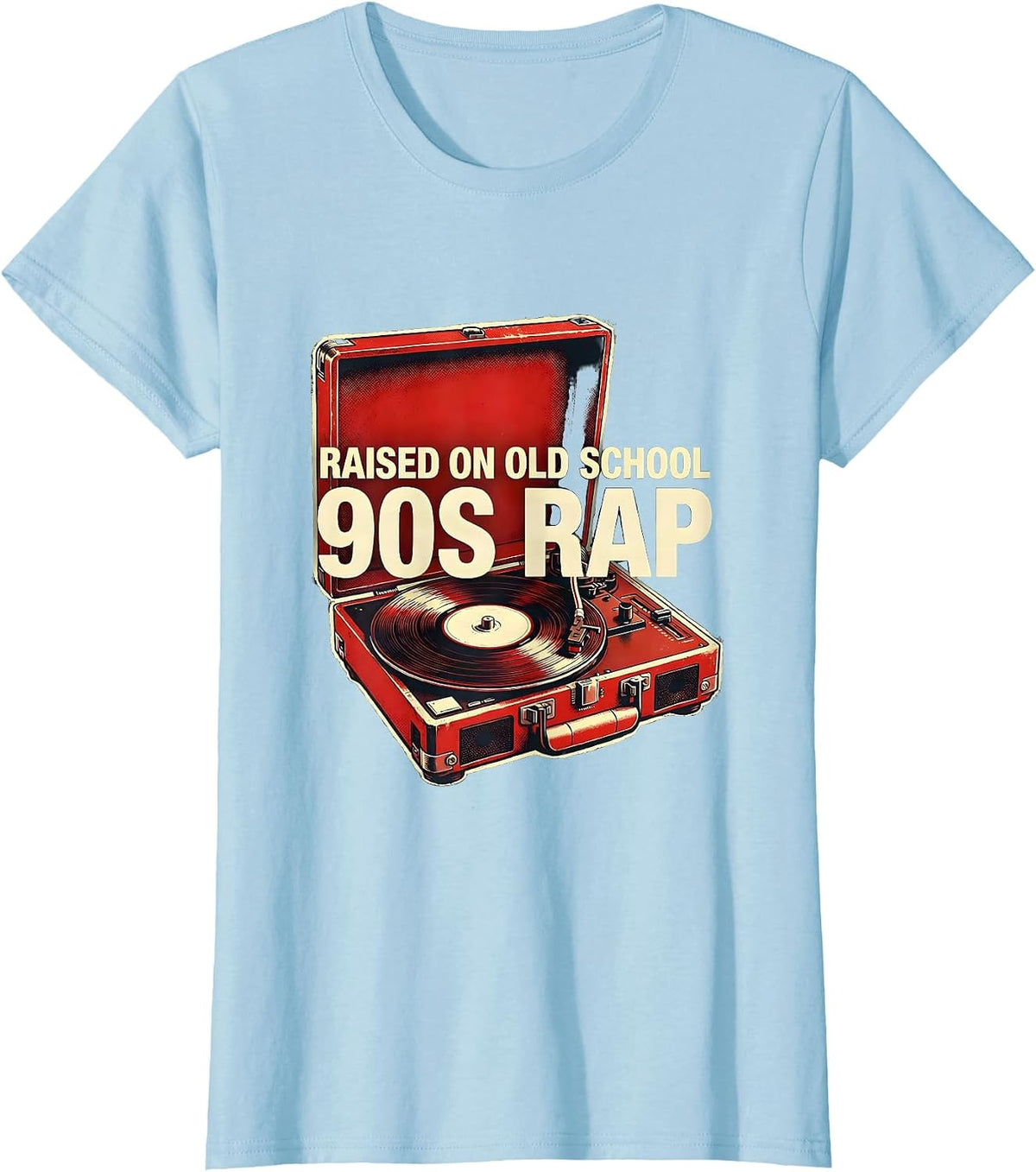 Raised On Old School 90s Rap Stencil Graphic Hip Hop T-Shirt - Baby Blue