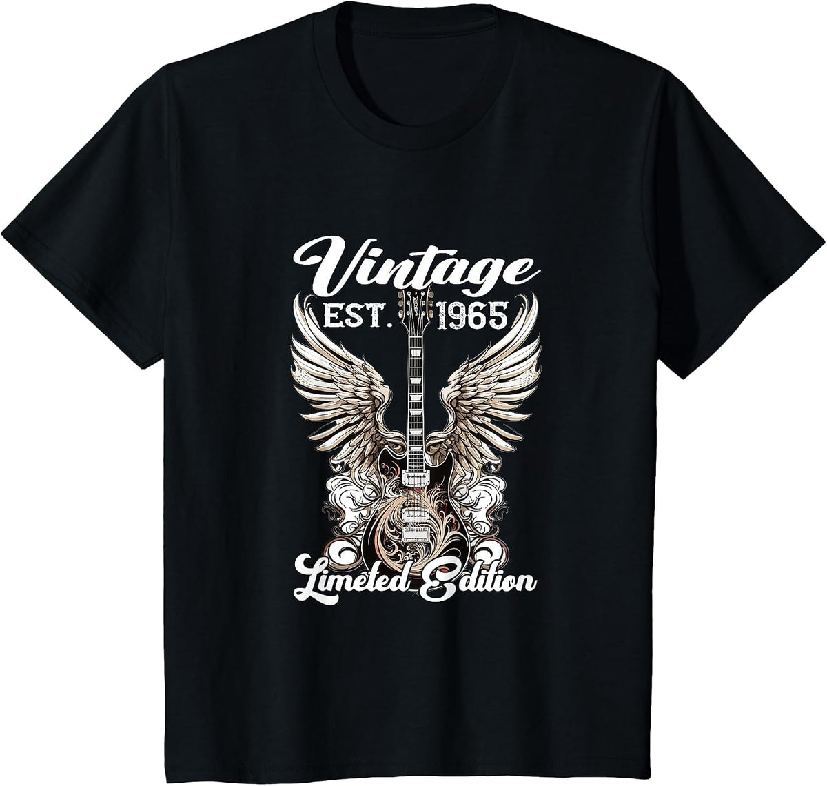 Vintage Since 1965 Limeted Classic Rock Guitar Year of Birth T-Shirt - Black