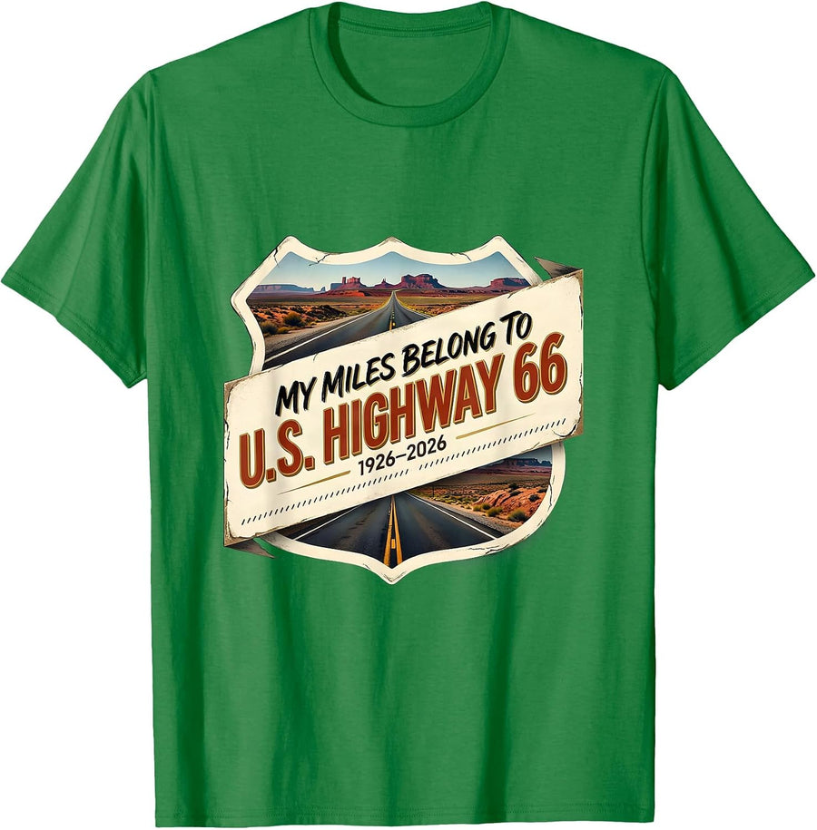 Men's My Miles Belong To U.S. Highway 66, 1926–2026 Vintage T-Shirt - Kelly Green