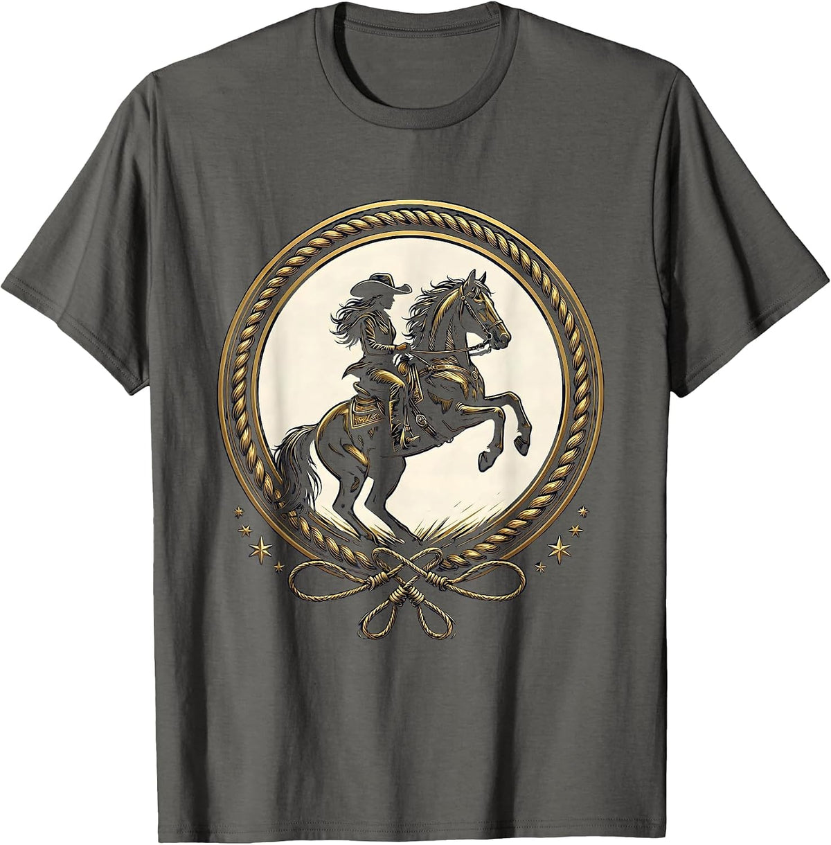 Cowboy Horseback Rider Wide Brim Hat Illustration T-Shirt - Asphalt Grey
