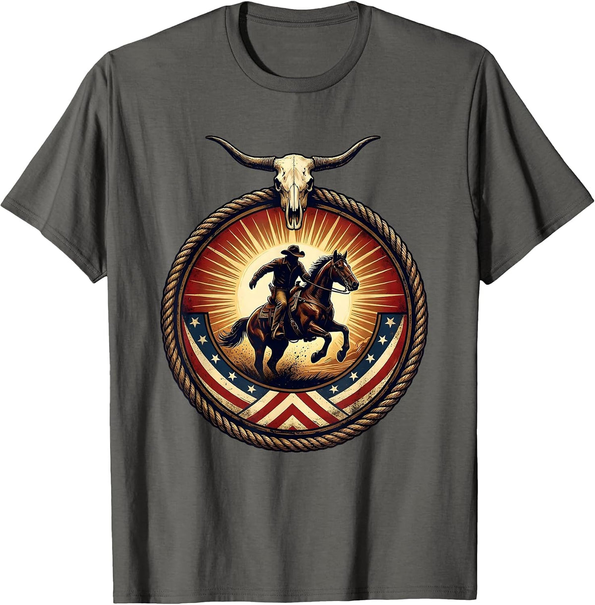 Lone Cowboy Riding Horse at Sunset Western T-Shirt - Asphalt Grey
