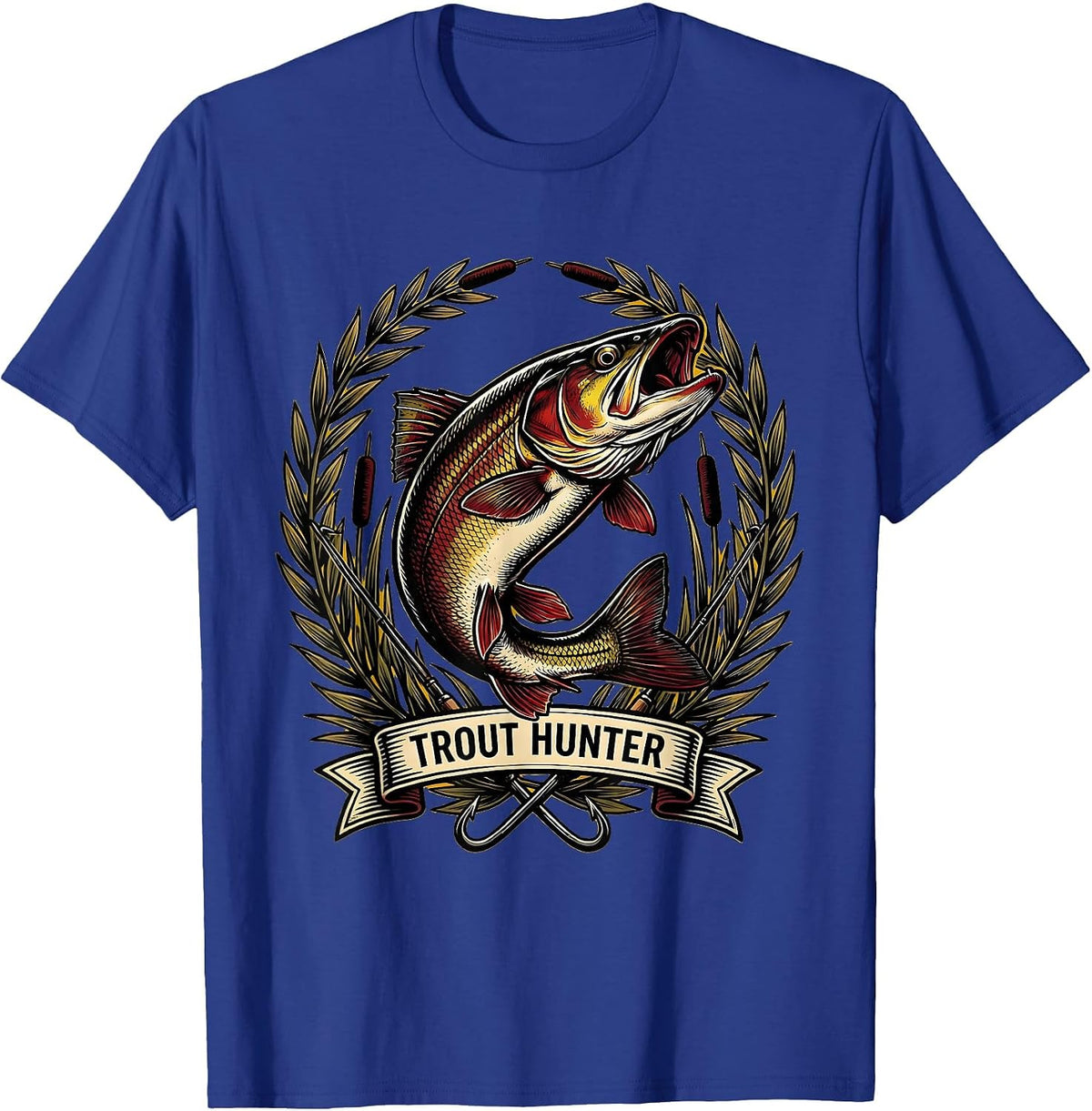 Trout Hunter Fishing Graphic Design T-Shirt - Royal Blue