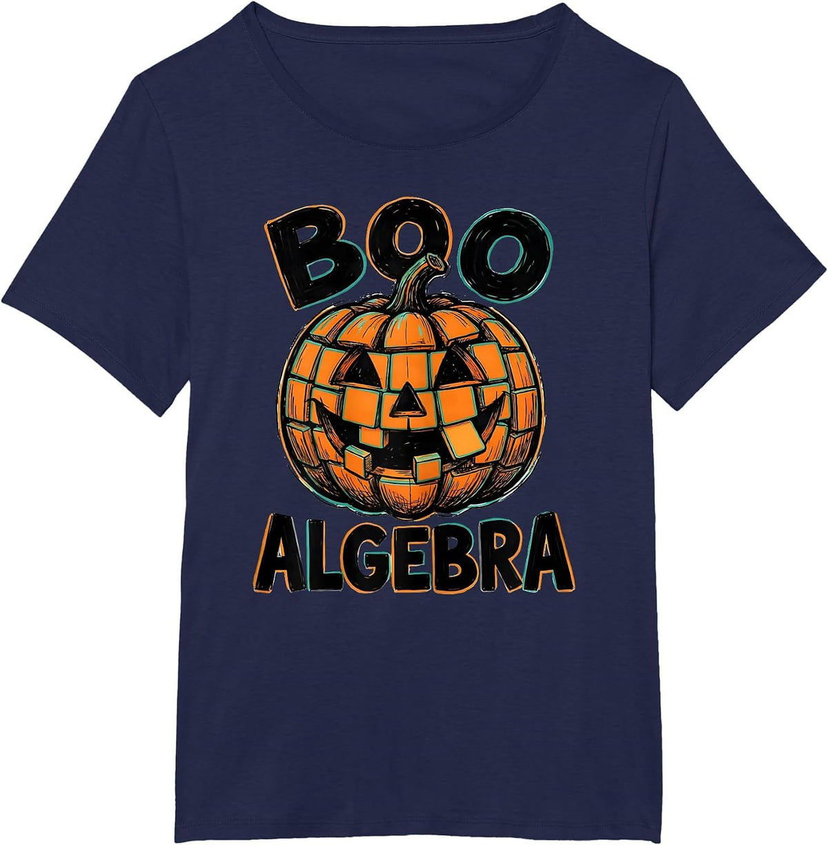 Women's Boo Algebra Funny Math Teacher Halloween Pun Humor T-Shirt - Navy Blue