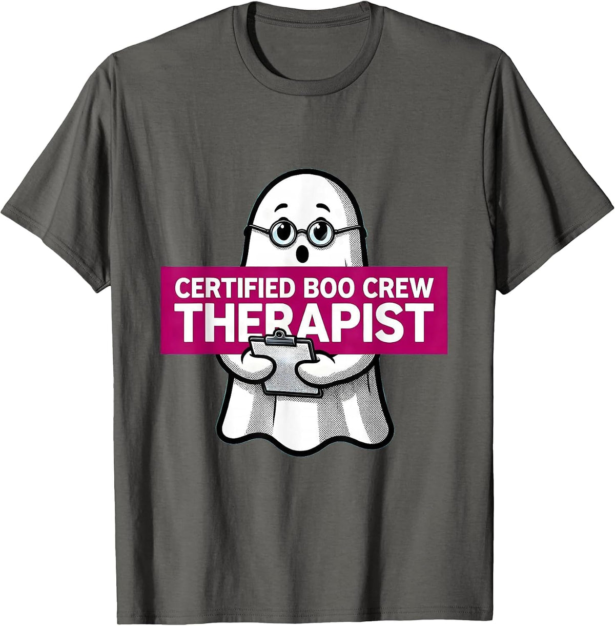 Certified Boo Crew Therapist Halloween Design T-Shirt - Asphalt Grey