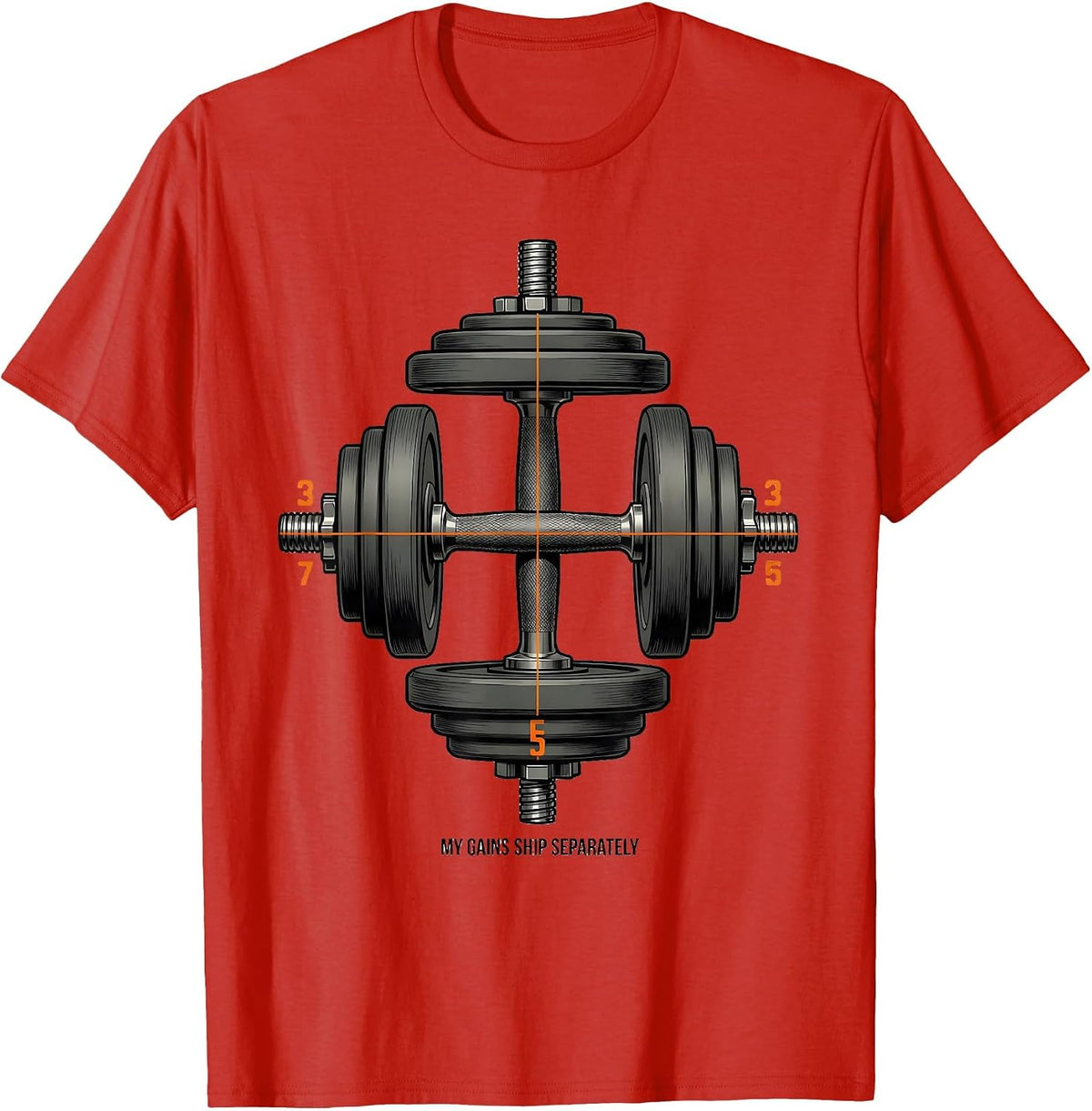 Men's My Gains Ship Separately Funny Gym Weightlifting Workout T-Shirt - Red