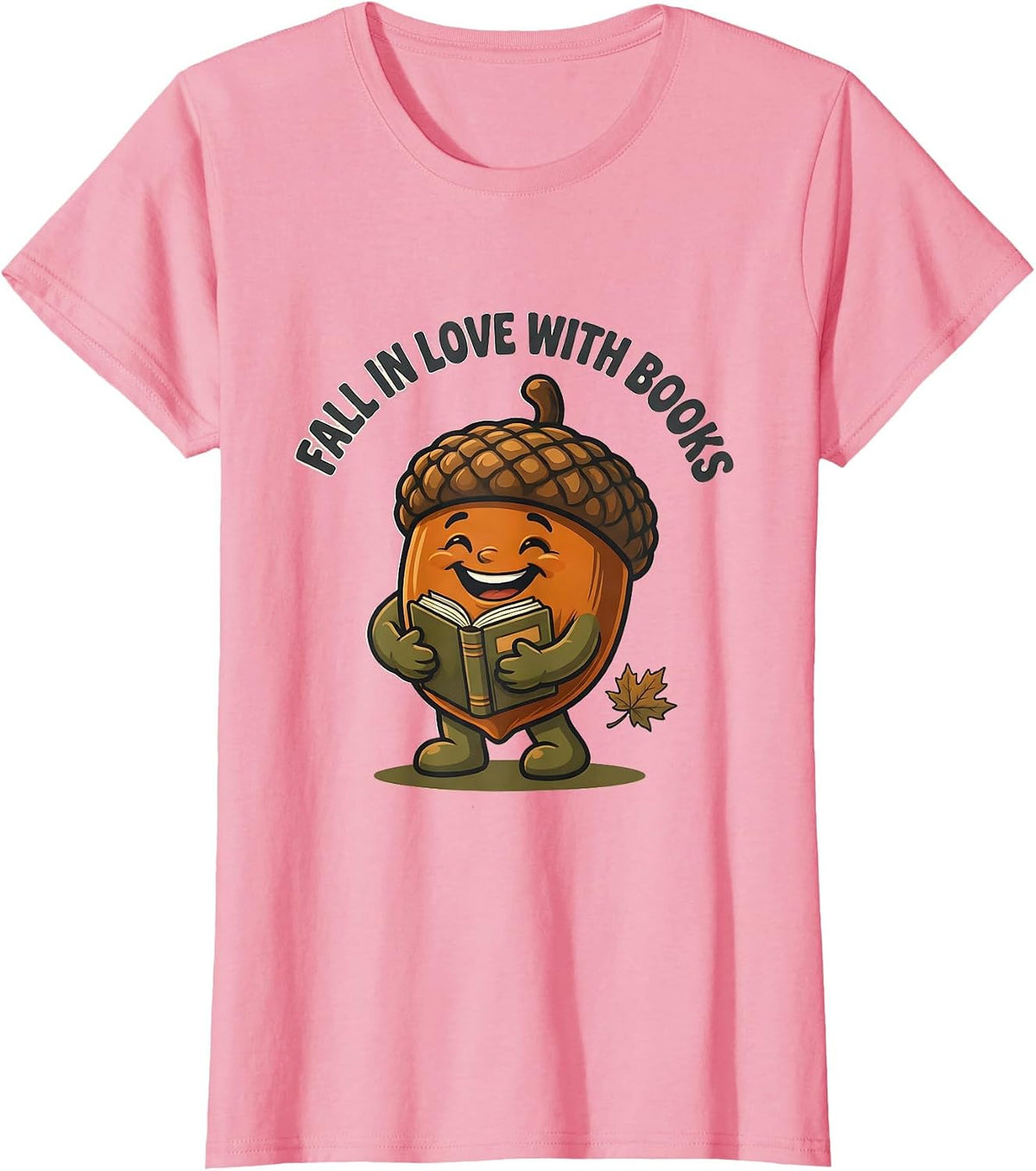 Women's Fall In Love With Books Cartoon Teacher Fall Halloween T-Shirt - Pink