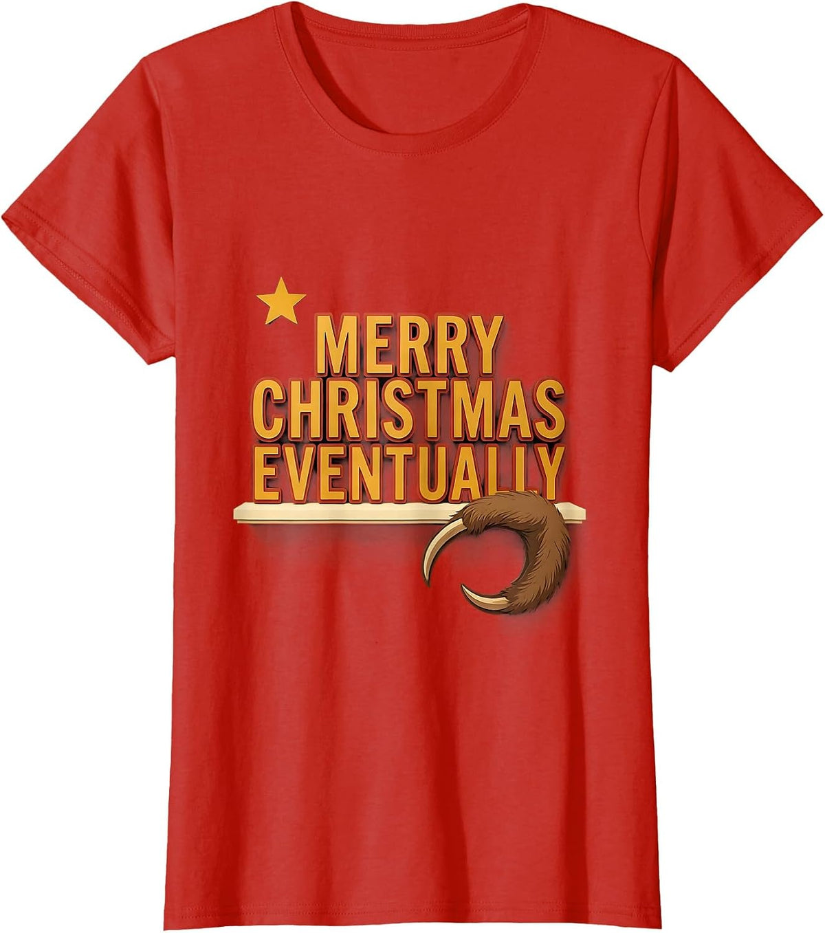 Merry Christmas, Eventually Paper Cutout Sloth Lover Holiday T-Shirt - Red