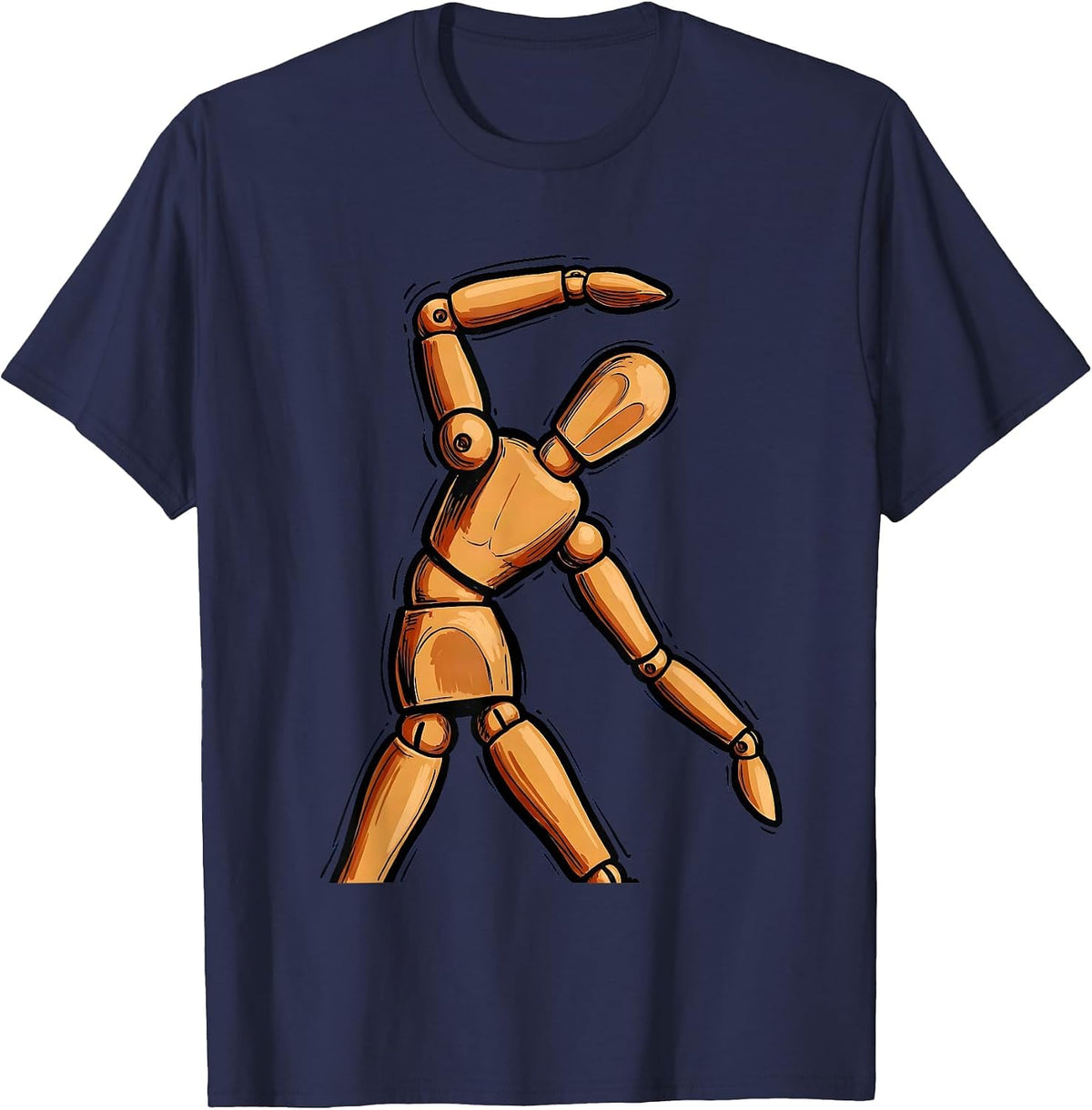 Vintage Wooden Mannequin Art Teacher Graphic T-Shirt - Navy Blue