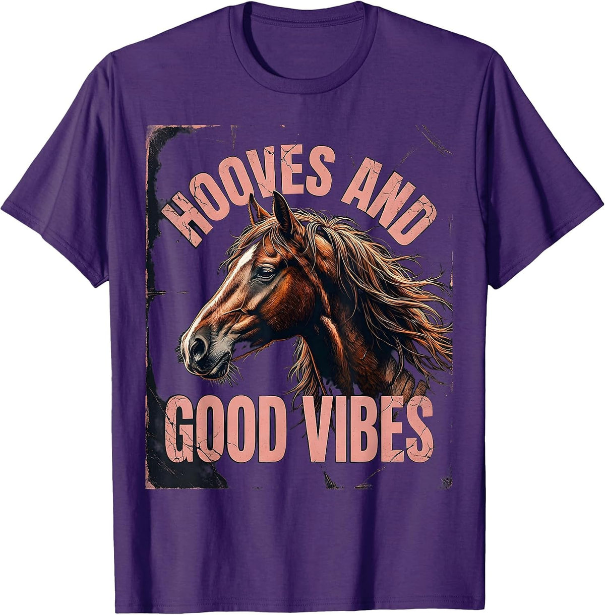 Hooves and Good Vibes Horse Lover Design T-Shirt - Purple