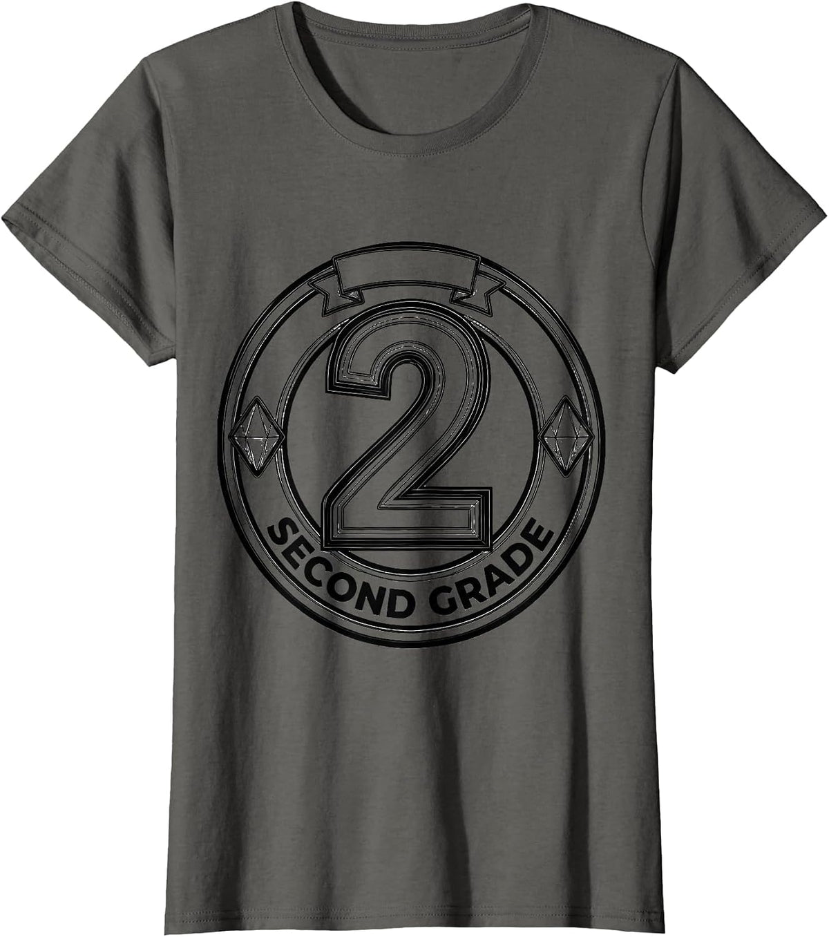 Women's Second Grade Line Art Teacher Back To School Typography Team T-Shirt - Asphalt Grey