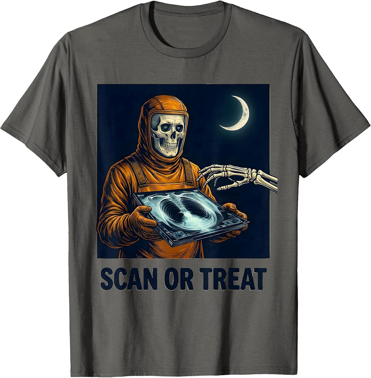 Men's Scan Or Treat Funny Radiologic Technologist Halloween T-Shirt - Asphalt Grey