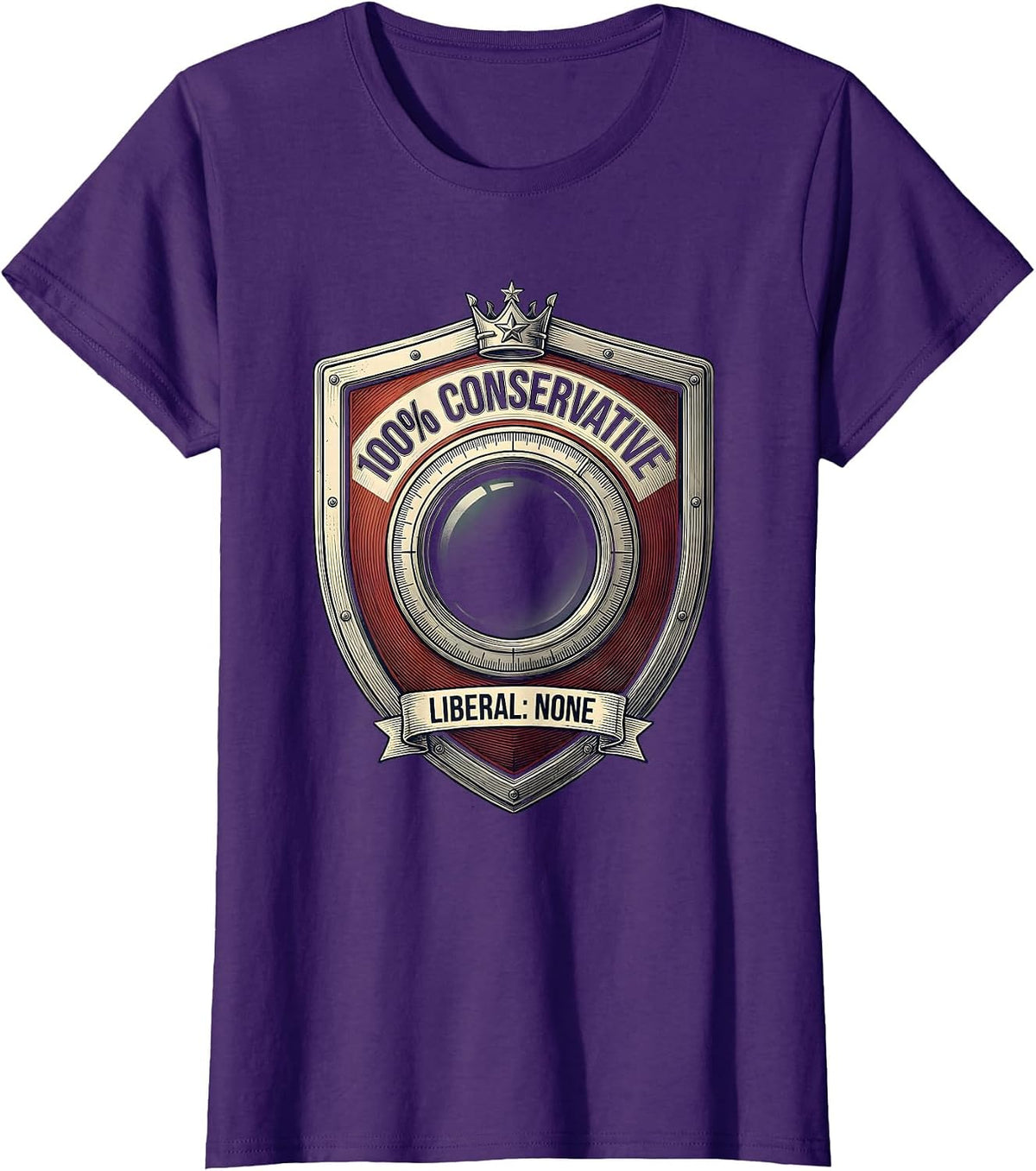 Women's 100% Conservative Liberal None Patriotic Republican Humor T-Shirt - Purple