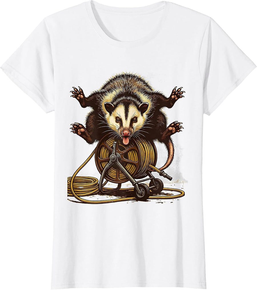 Women's Opossum Sprawled Belly-Up Deadpan Humor Meme Gift T-Shirt - White