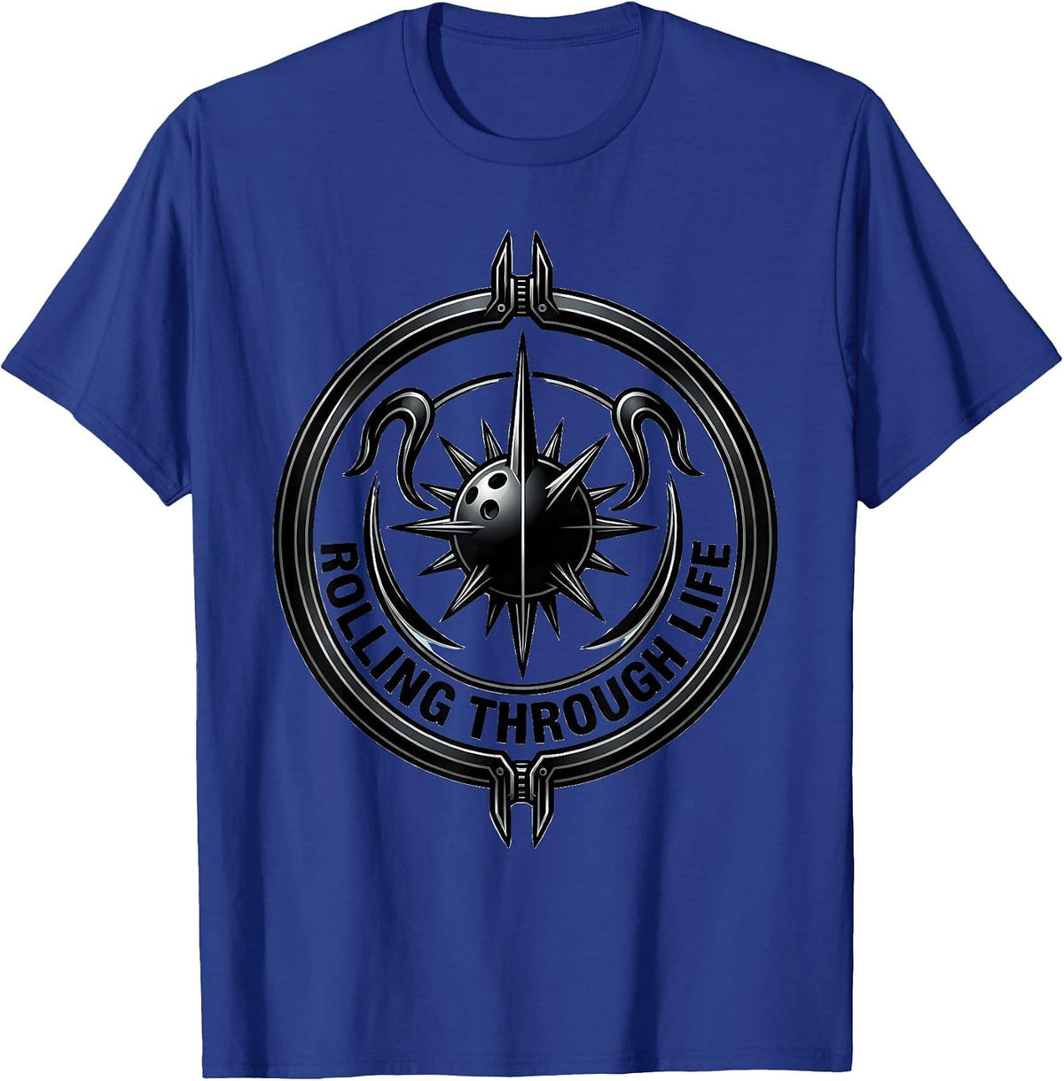 Rolling Through Life Bowling Graphic Design T-Shirt - Royal Blue