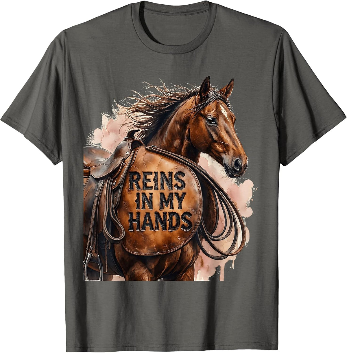 Reins In My Hands Horse Riding Design T-Shirt - Asphalt Grey