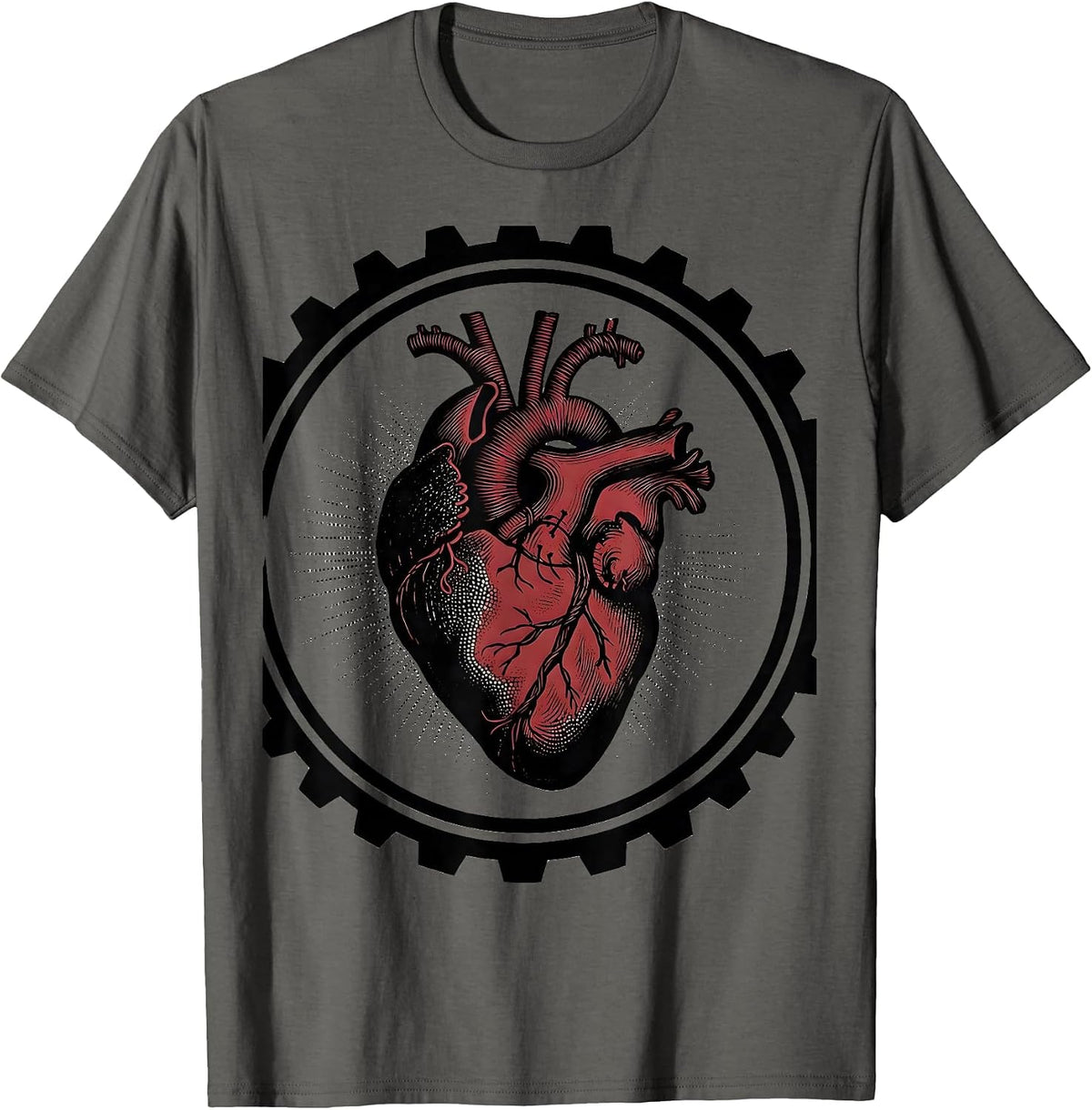 Emo Stitched Heart Graphic Design T-Shirt - Asphalt Grey