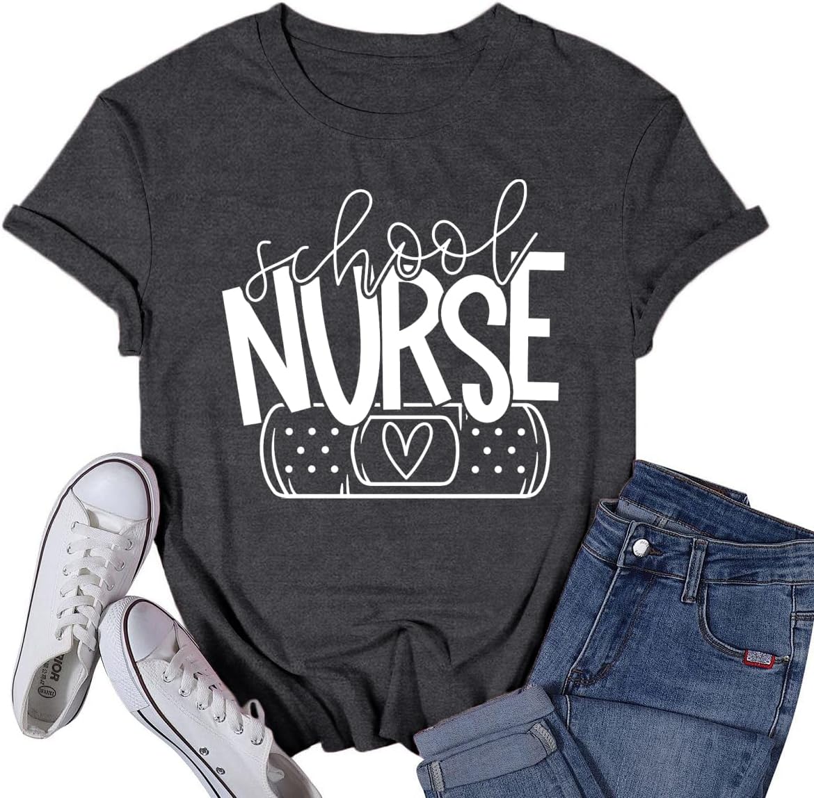 Womens School Nurse Shirt Nurse Heart Tshirt Nursing Life Tee Top - Grey