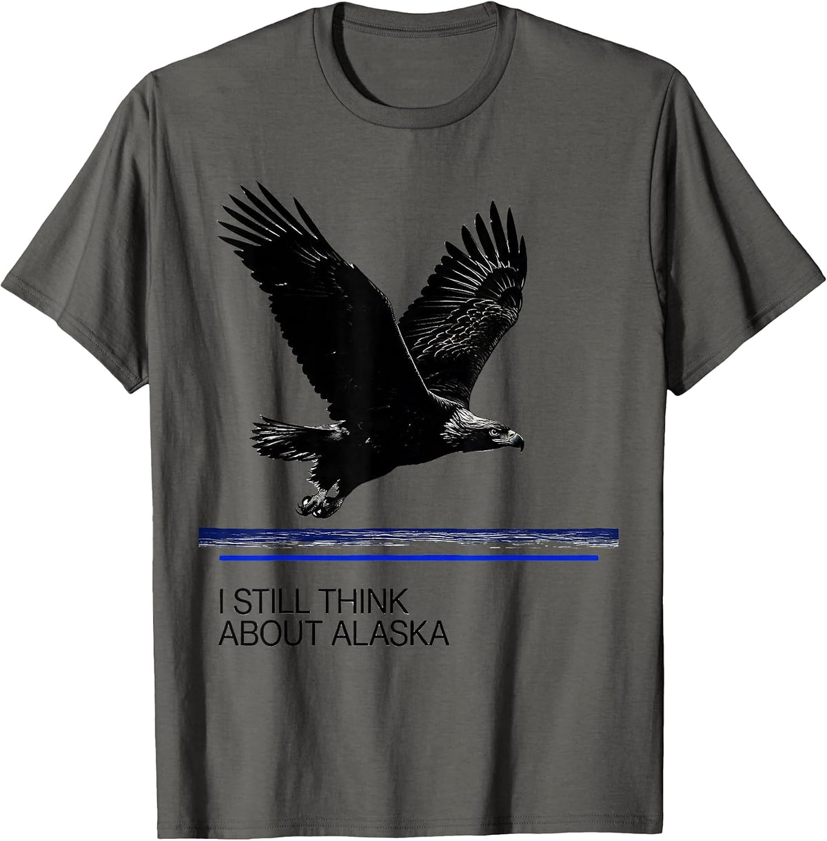 Men's I Still Think About Alaska Vintage Eagle Alaska Travel T-Shirt - Asphalt Grey