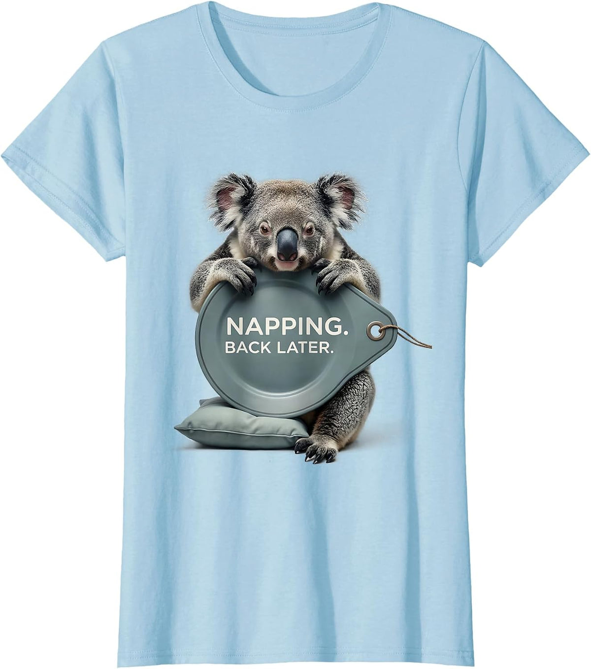 Women's Napping. Back Later Funny Koala Animal Official Sleepshirt T-Shirt - Baby Blue