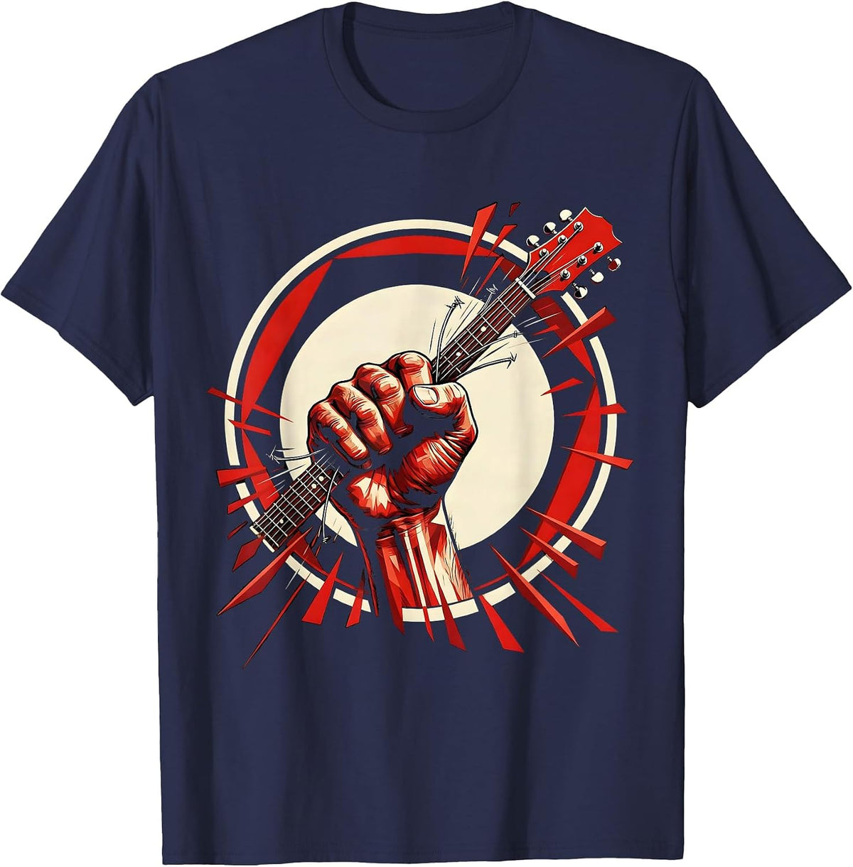 Clenched Fist Broken Guitar String Graphic T-Shirt - Navy Blue
